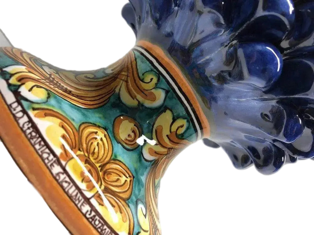 Pigna Ceramica Caltagirone cm H.30 Artigianale Blu Base Decorata - DD CERAMICHE SICILIANE