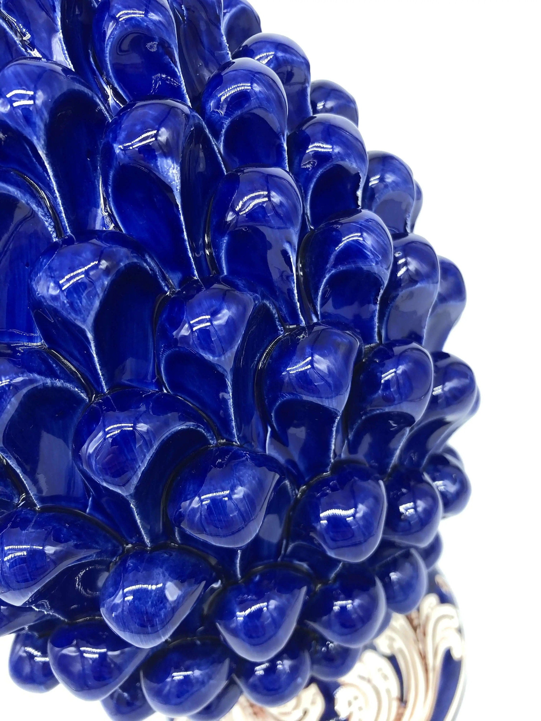 Pigna Ceramica Caltagirone cm H.30 Artigianale Blu Base Decorata DD CERAMICHE SICILIANE