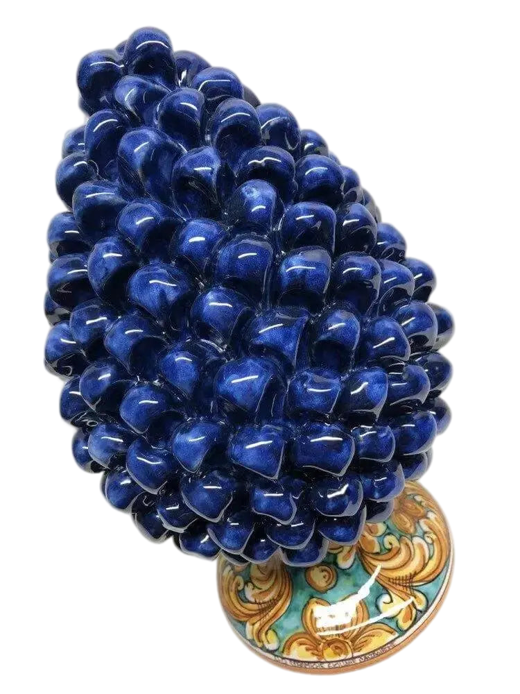 Pigna Ceramica Caltagirone cm H.30 Artigianale Blu Base Decorata - DD CERAMICHE SICILIANE