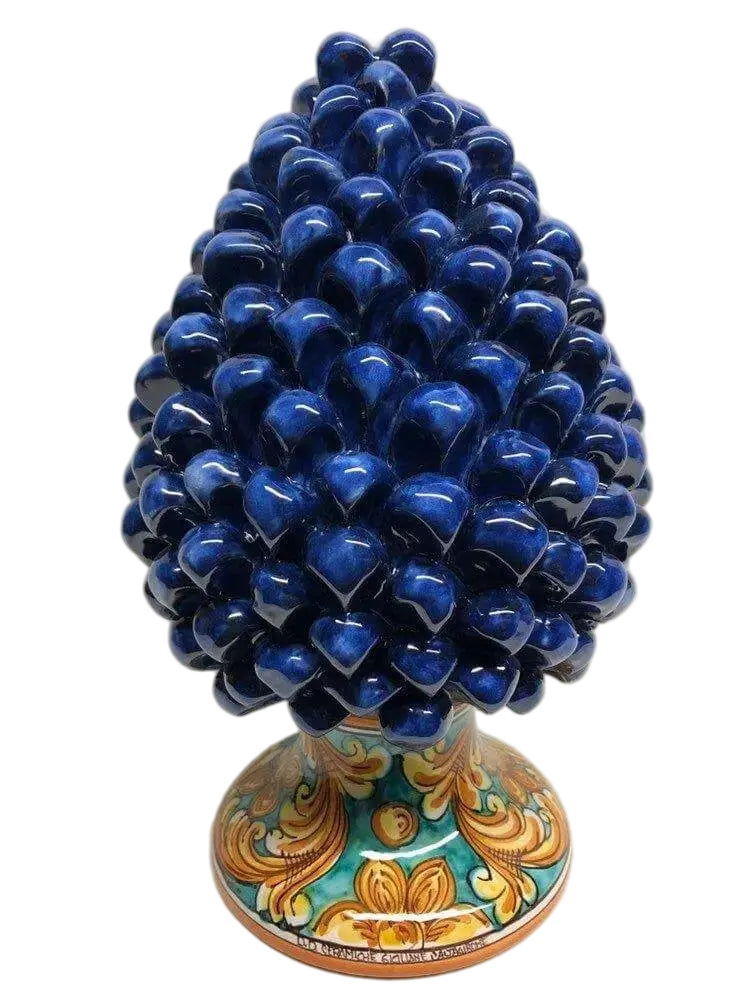 Pigna Ceramica Caltagirone cm H.30 Artigianale Blu Base Decorata - DD CERAMICHE SICILIANE