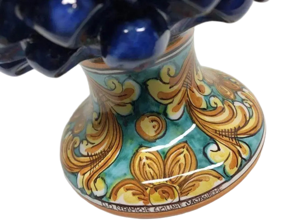 Pigna Ceramica Caltagirone cm H.30 Artigianale Blu Base Decorata - DD CERAMICHE SICILIANE
