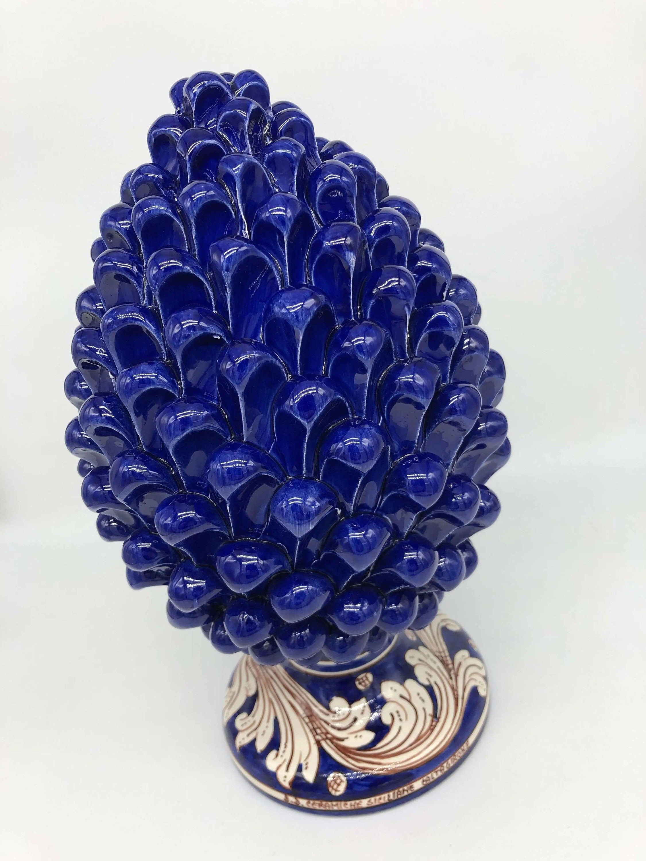 Pigna Ceramica Caltagirone cm H.30 Artigianale Blu Base Decorata DD CERAMICHE SICILIANE