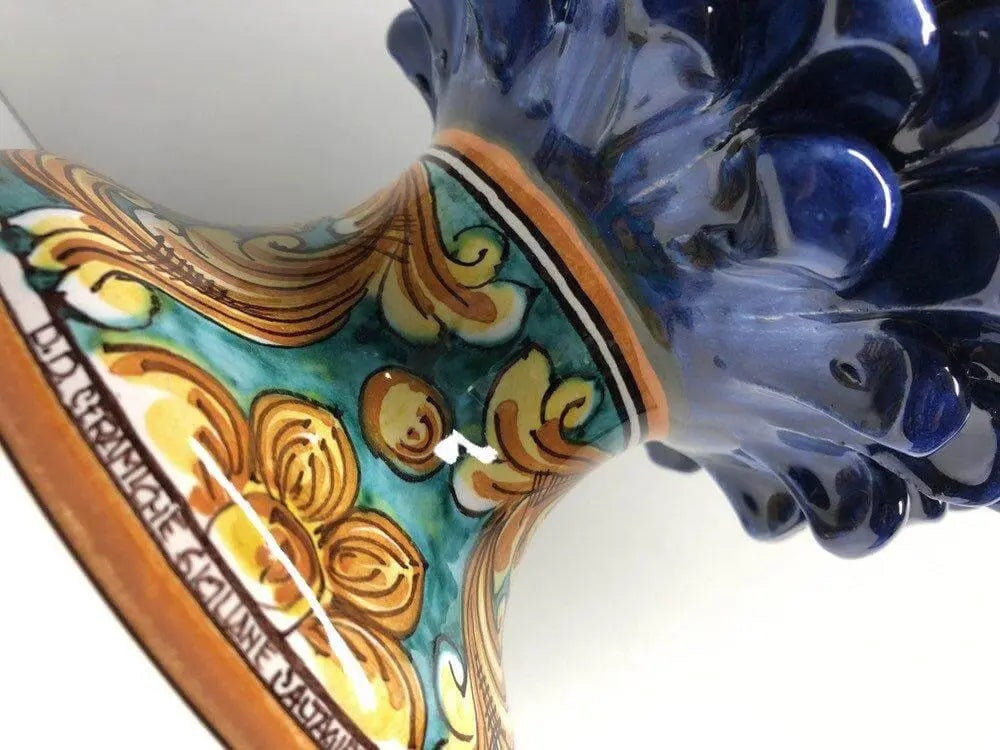 Pigna Ceramica Caltagirone cm H.30 Artigianale Blu Base Decorata DD CERAMICHE SICILIANE
