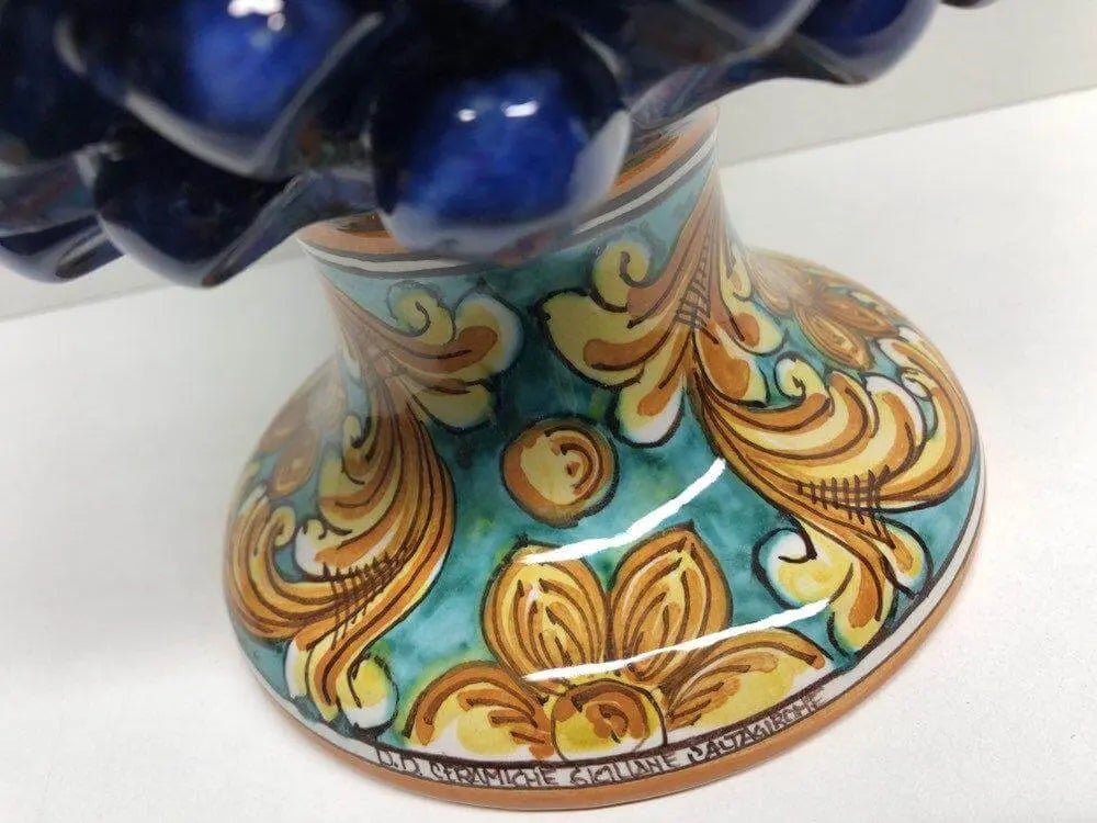 Pigna Ceramica Caltagirone cm H.30 Artigianale Blu Base Decorata DD CERAMICHE SICILIANE