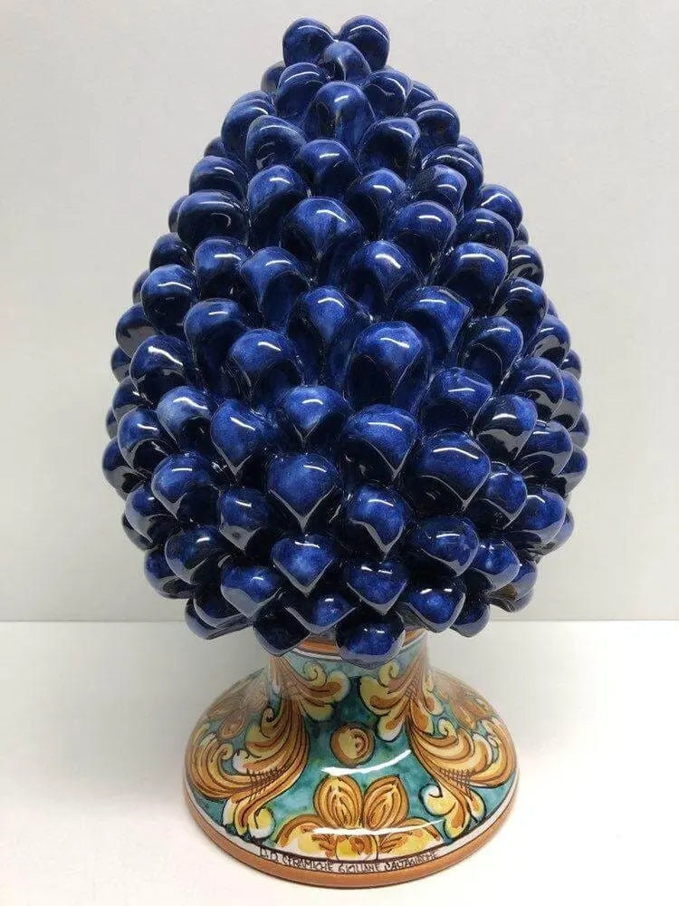 Pigna Ceramica Caltagirone cm H.30 Artigianale Blu Base Decorata DD CERAMICHE SICILIANE