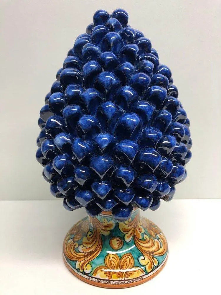 Pigna Ceramica Caltagirone cm H.30 Artigianale Blu Base Decorata DD CERAMICHE SICILIANE