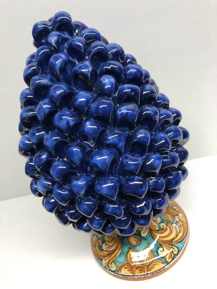 Pigna Ceramica Caltagirone cm H.30 Artigianale Blu Base Decorata DD CERAMICHE SICILIANE