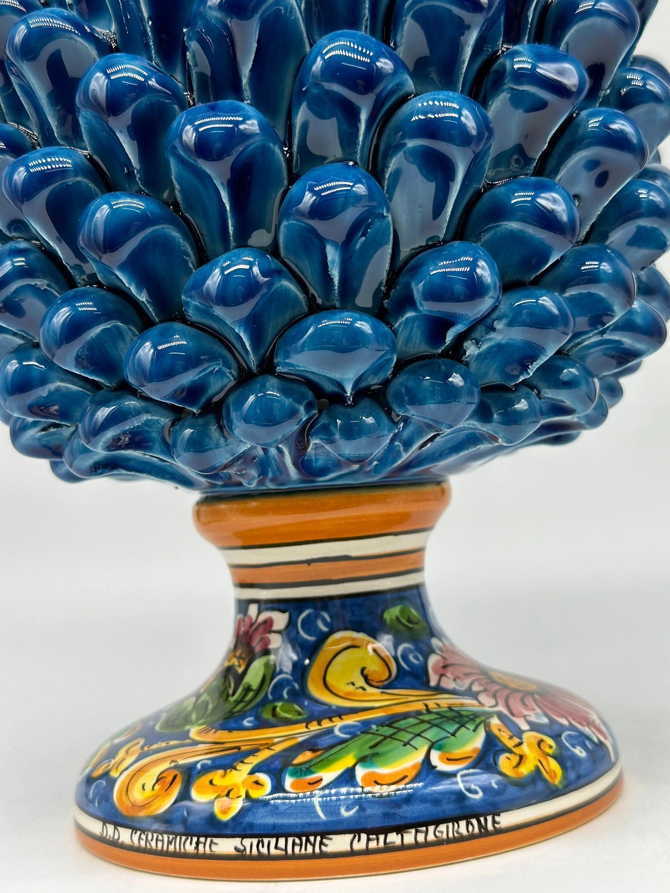 Pigna Ceramica Caltagirone cm H.30 Artigianale Blu Marino Base Decorata DD CERAMICHE SICILIANE