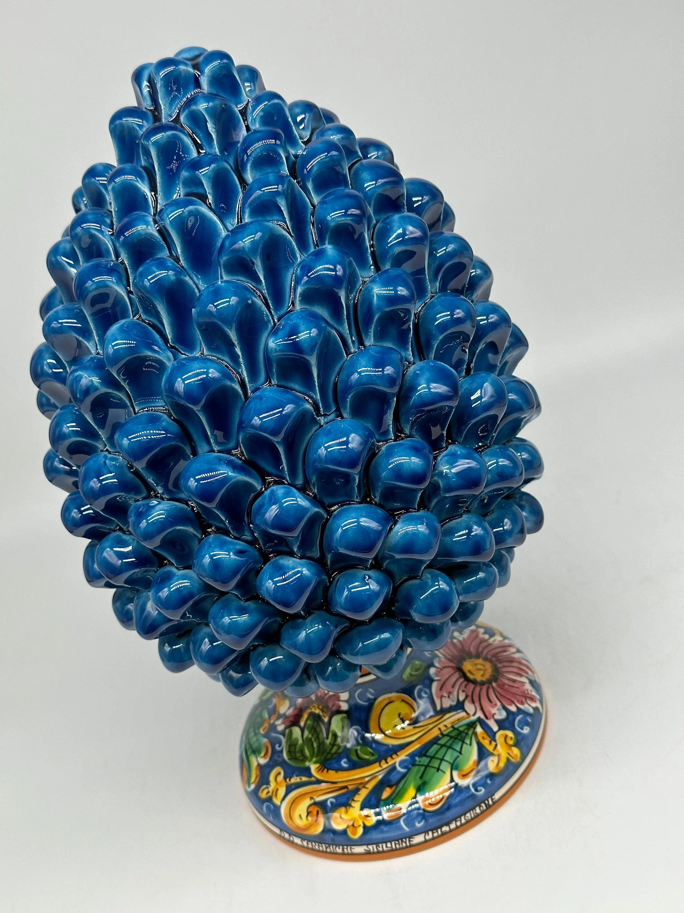 Pigna Ceramica Caltagirone cm H.30 Artigianale Blu Marino Base Decorata DD CERAMICHE SICILIANE