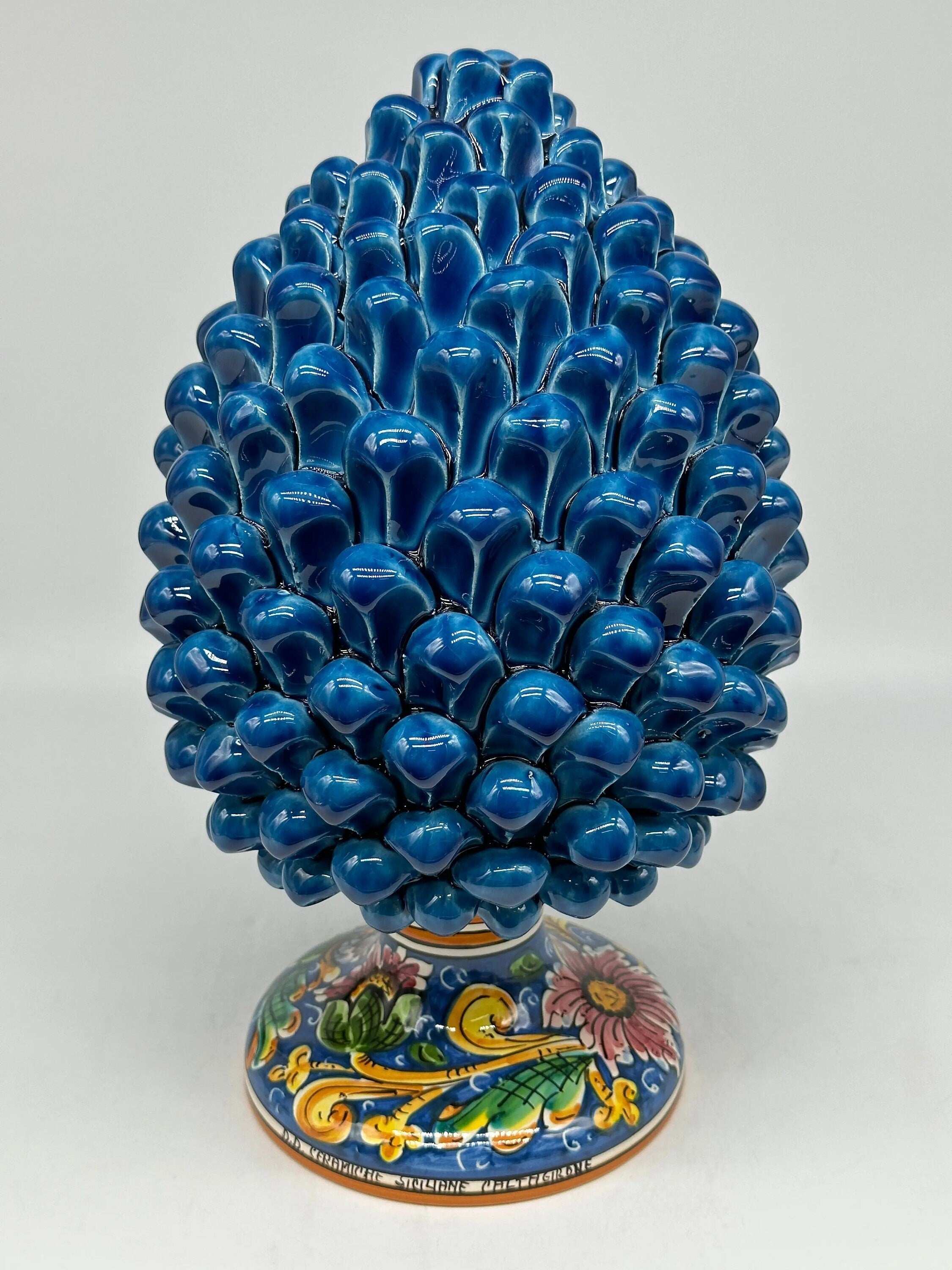 Pigna Ceramica Caltagirone cm H.30 Artigianale Blu Marino Base Decorata DD CERAMICHE SICILIANE