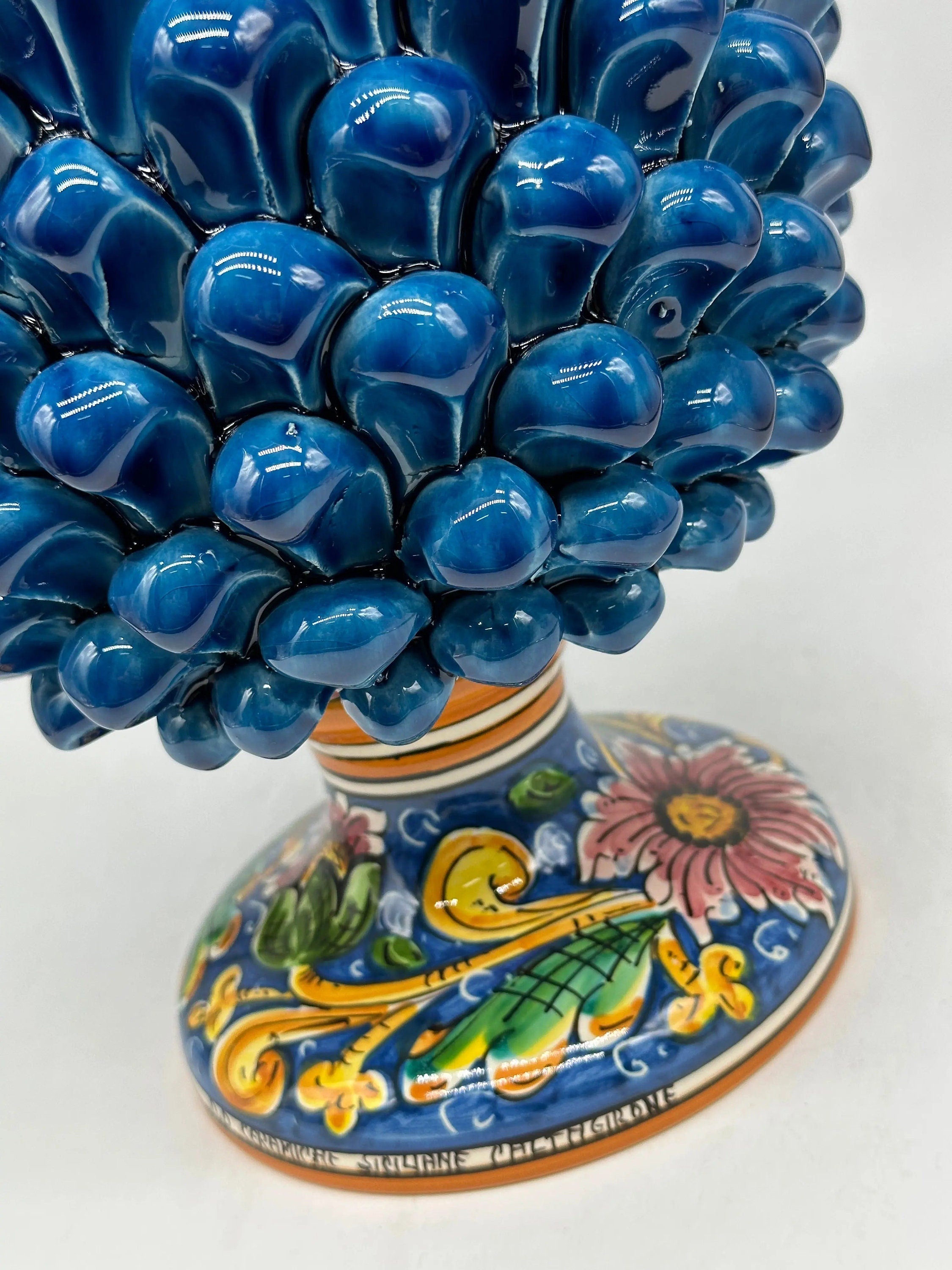 Pigna Ceramica Caltagirone cm H.30 Artigianale Blu Marino Base Decorata DD CERAMICHE SICILIANE