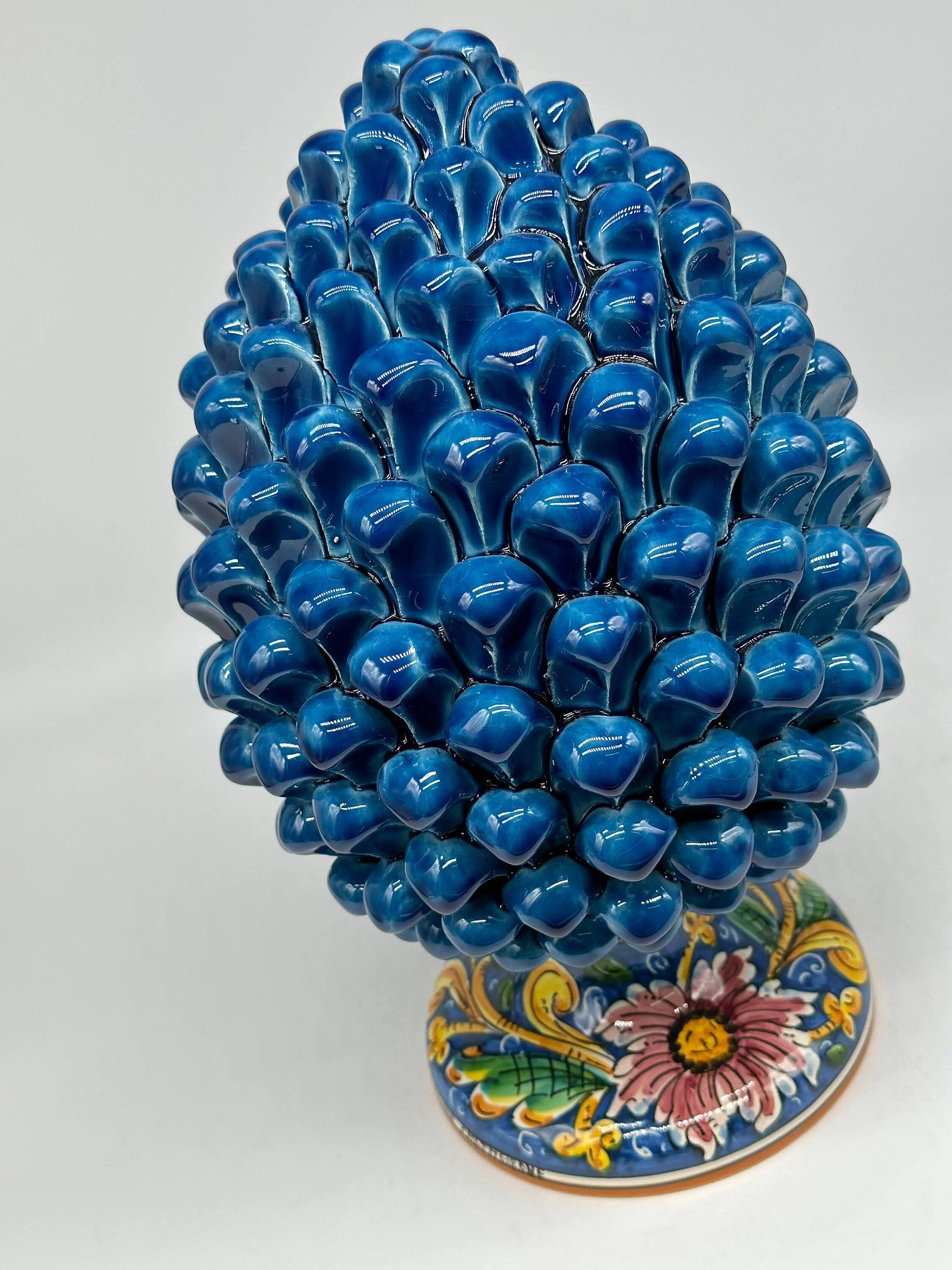 Pigna Ceramica Caltagirone cm H.30 Artigianale Blu Marino Base Decorata DD CERAMICHE SICILIANE