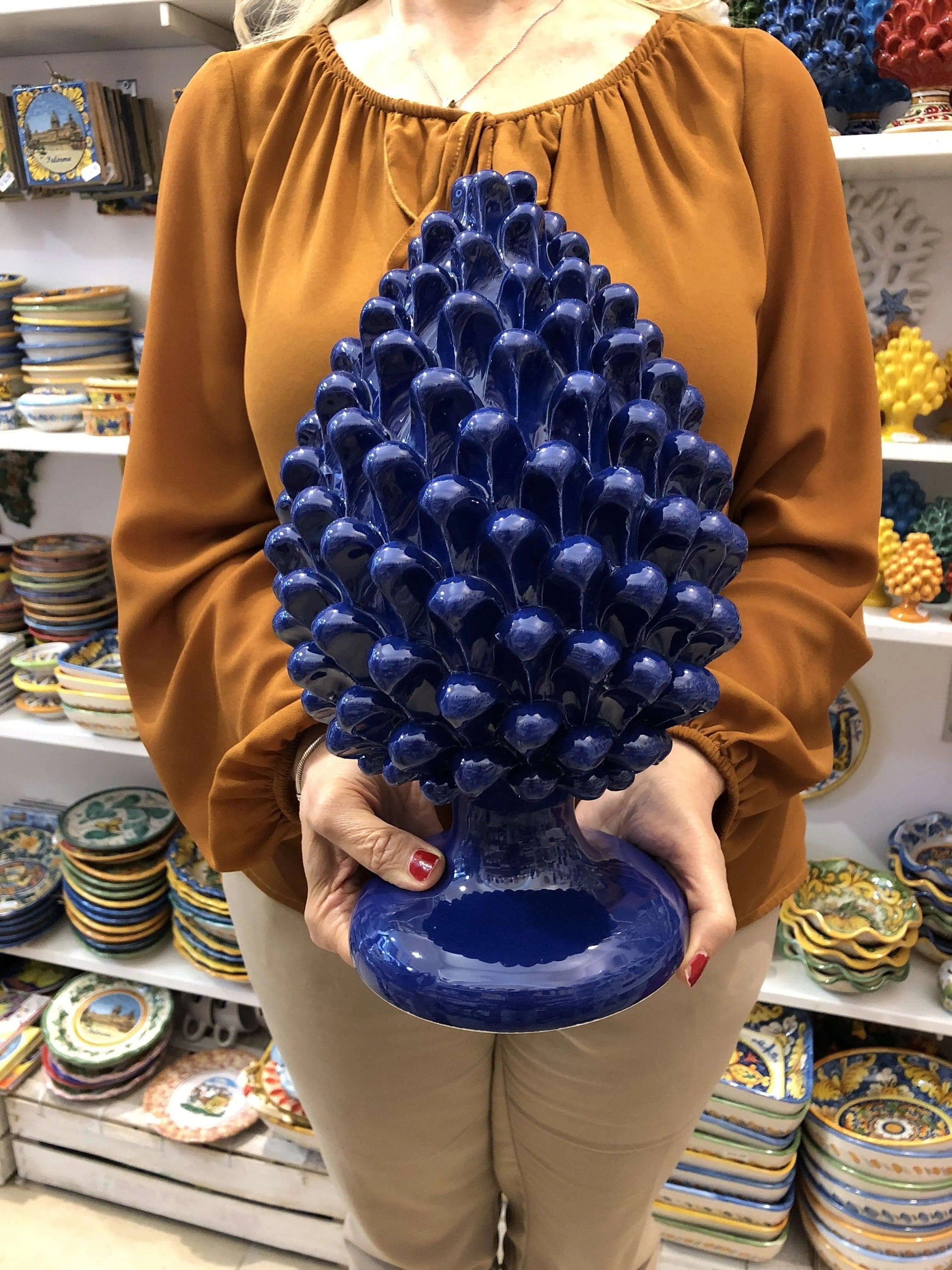 Pigna Ceramica Caltagirone cm H.30 Artigianale Blu Notte DD CERAMICHE SICILIANE