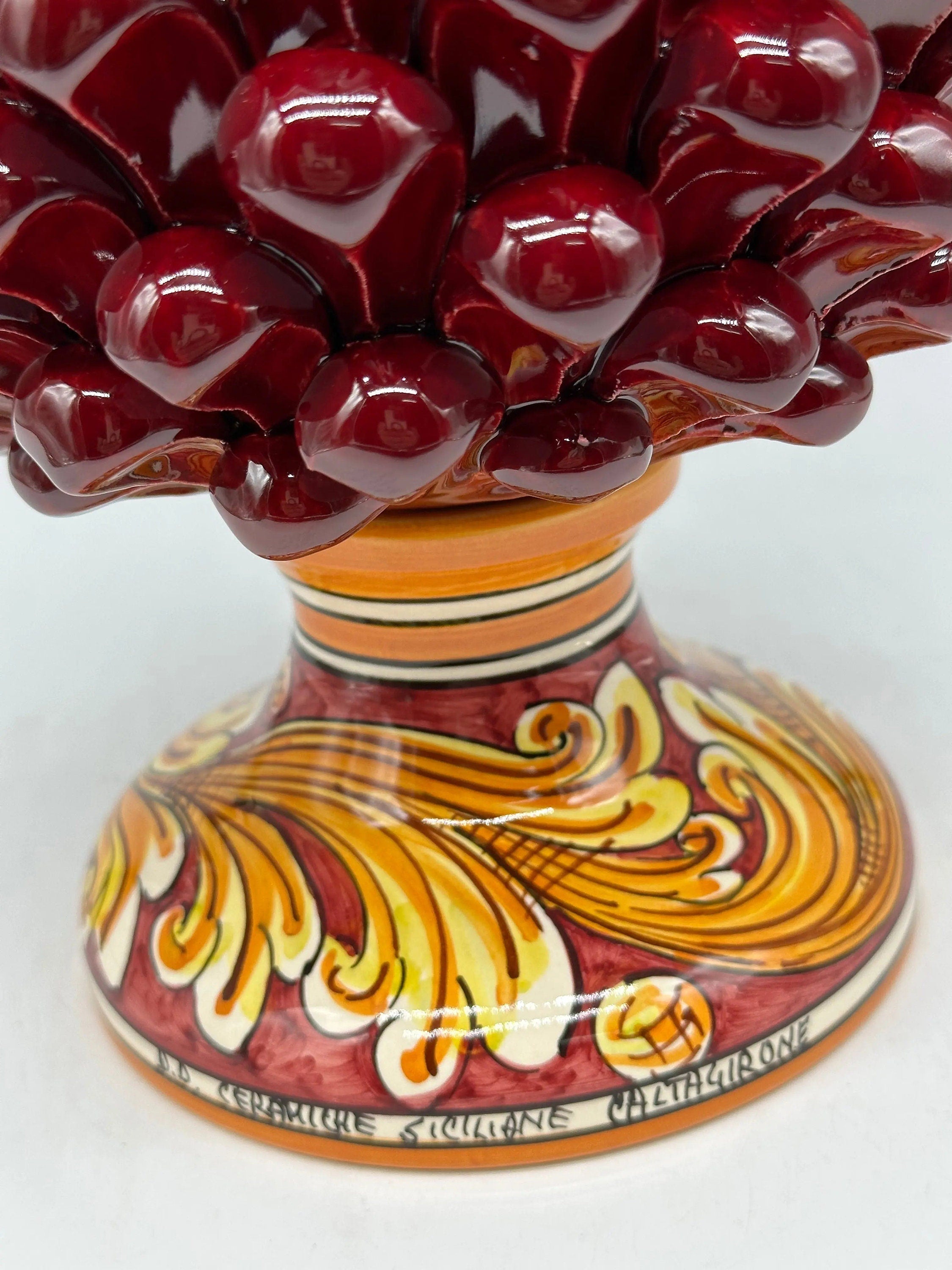 Pigna Ceramica Caltagirone cm H.30 Artigianale Bordeaux Base Decorata DD CERAMICHE SICILIANE