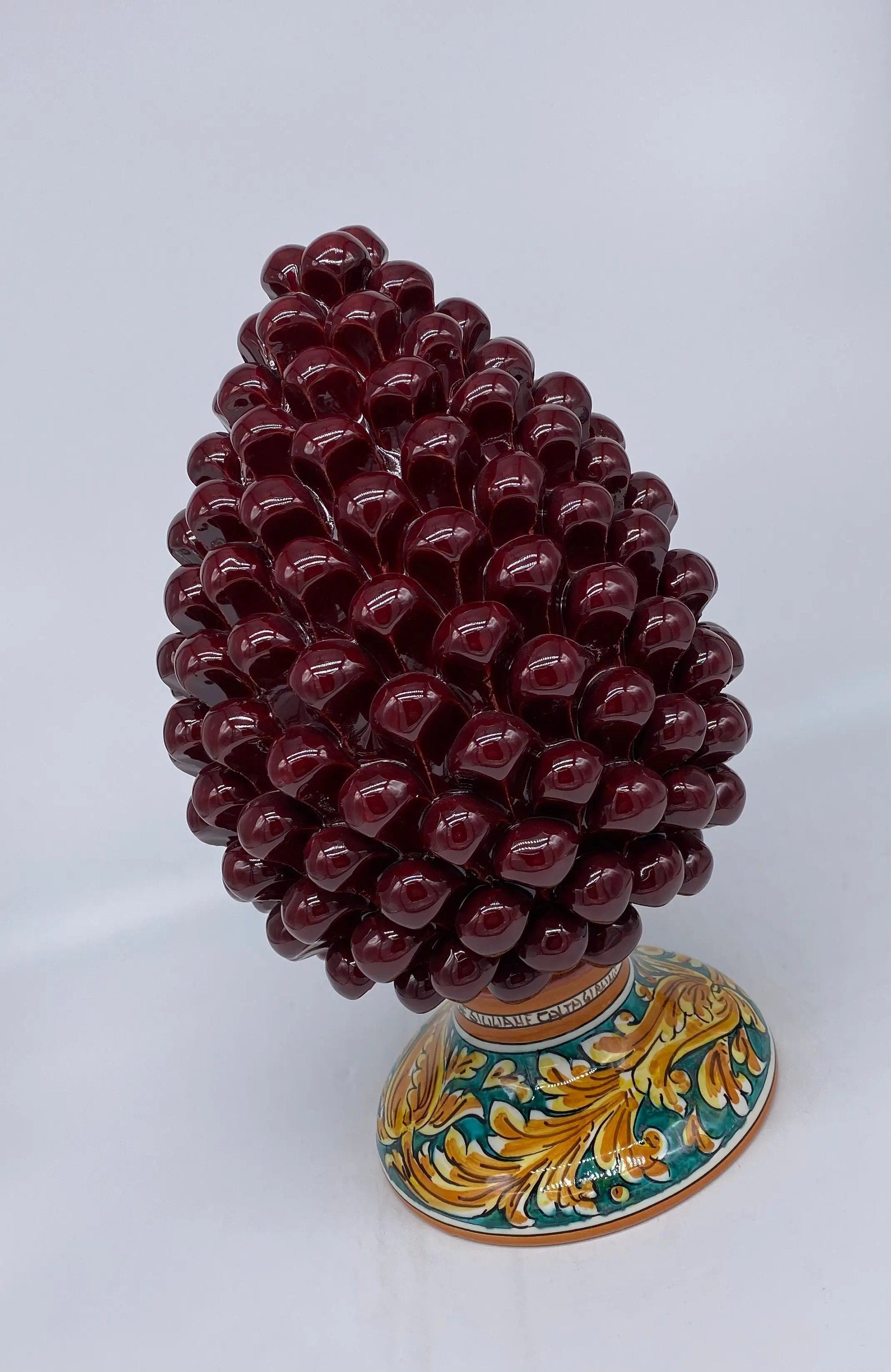 Pigna Ceramica Caltagirone cm H.30 Artigianale Bordeaux Base Decorata DD CERAMICHE SICILIANE