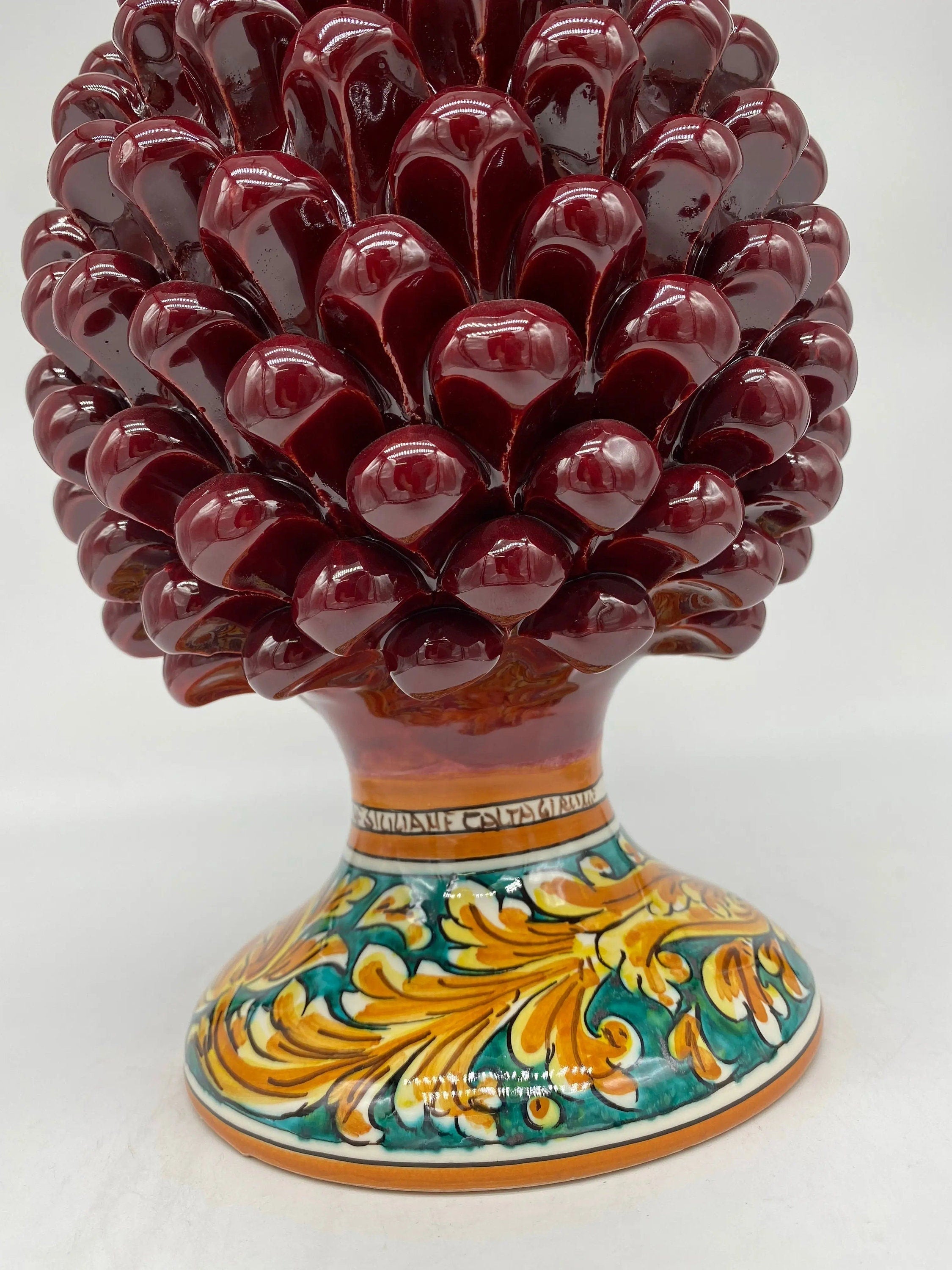 Pigna Ceramica Caltagirone cm H.30 Artigianale Bordeaux Base Decorata DD CERAMICHE SICILIANE