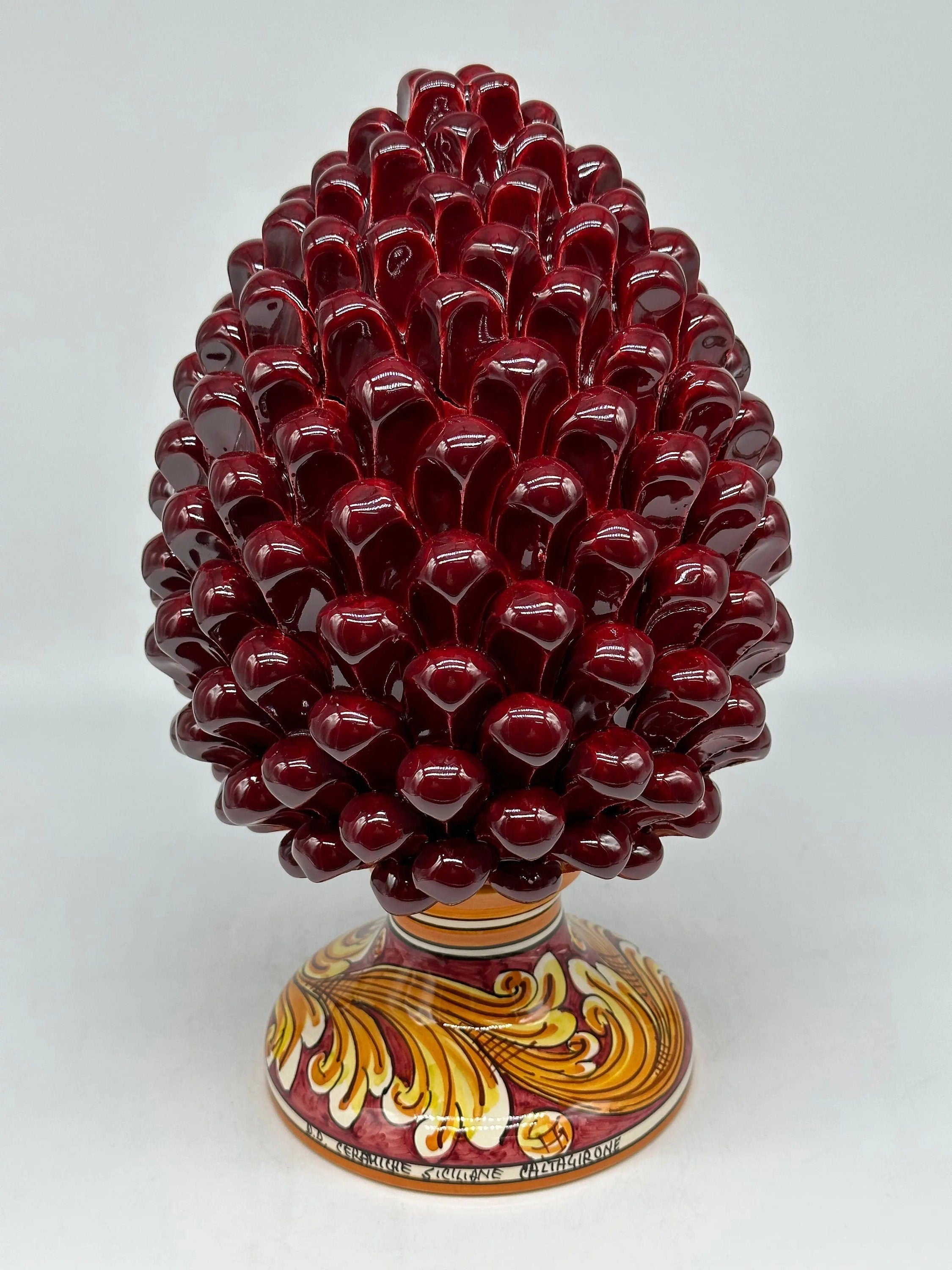 Pigna Ceramica Caltagirone cm H.30 Artigianale Bordeaux Base Decorata DD CERAMICHE SICILIANE