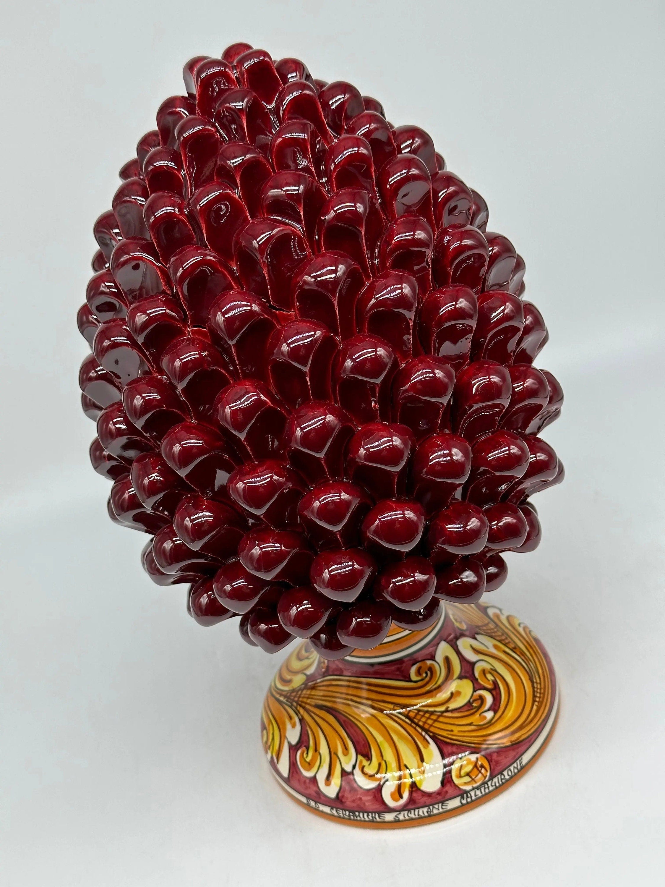 Pigna Ceramica Caltagirone cm H.30 Artigianale Bordeaux Base Decorata DD CERAMICHE SICILIANE