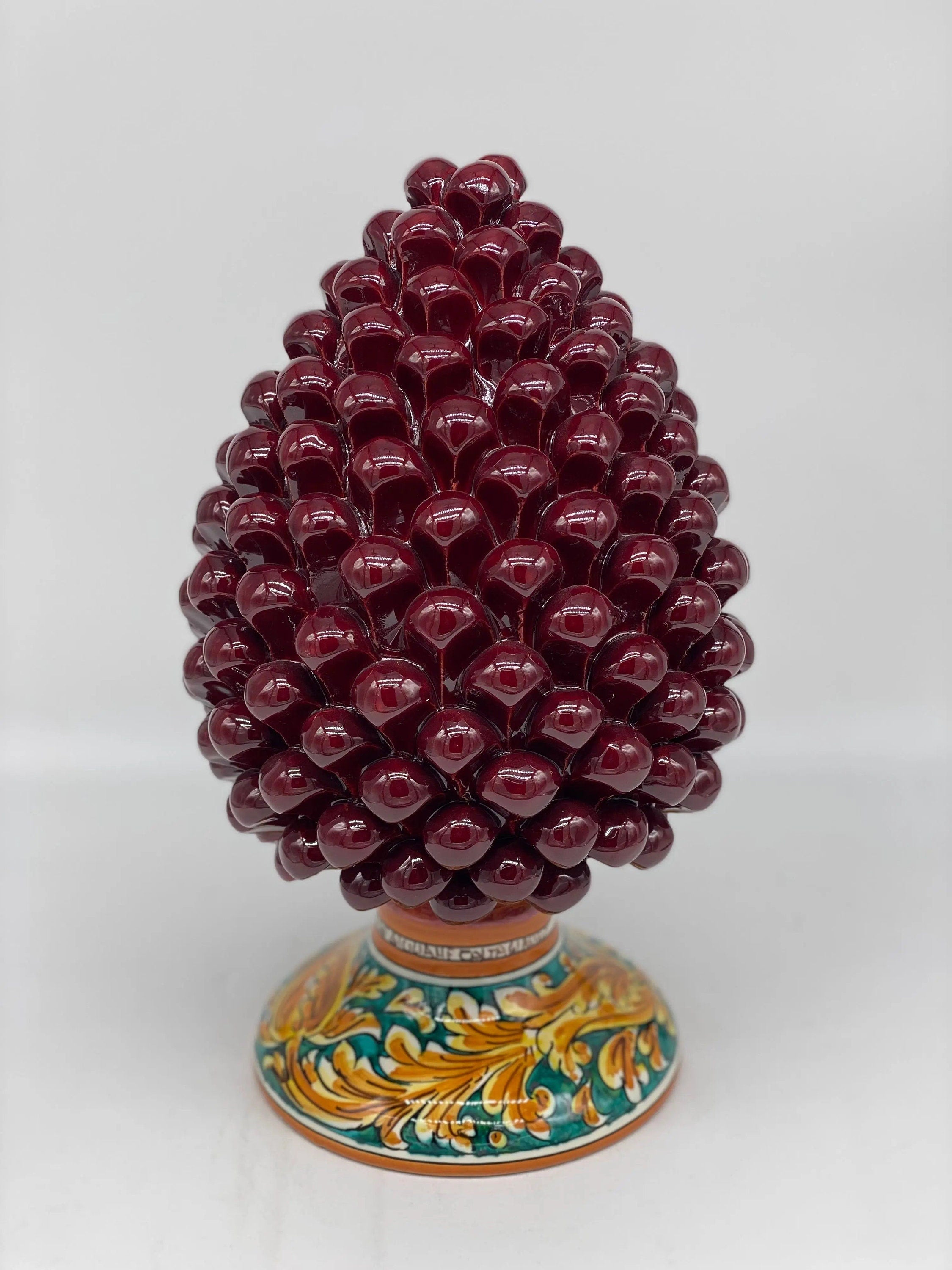 Pigna Ceramica Caltagirone cm H.30 Artigianale Bordeaux Base Decorata DD CERAMICHE SICILIANE