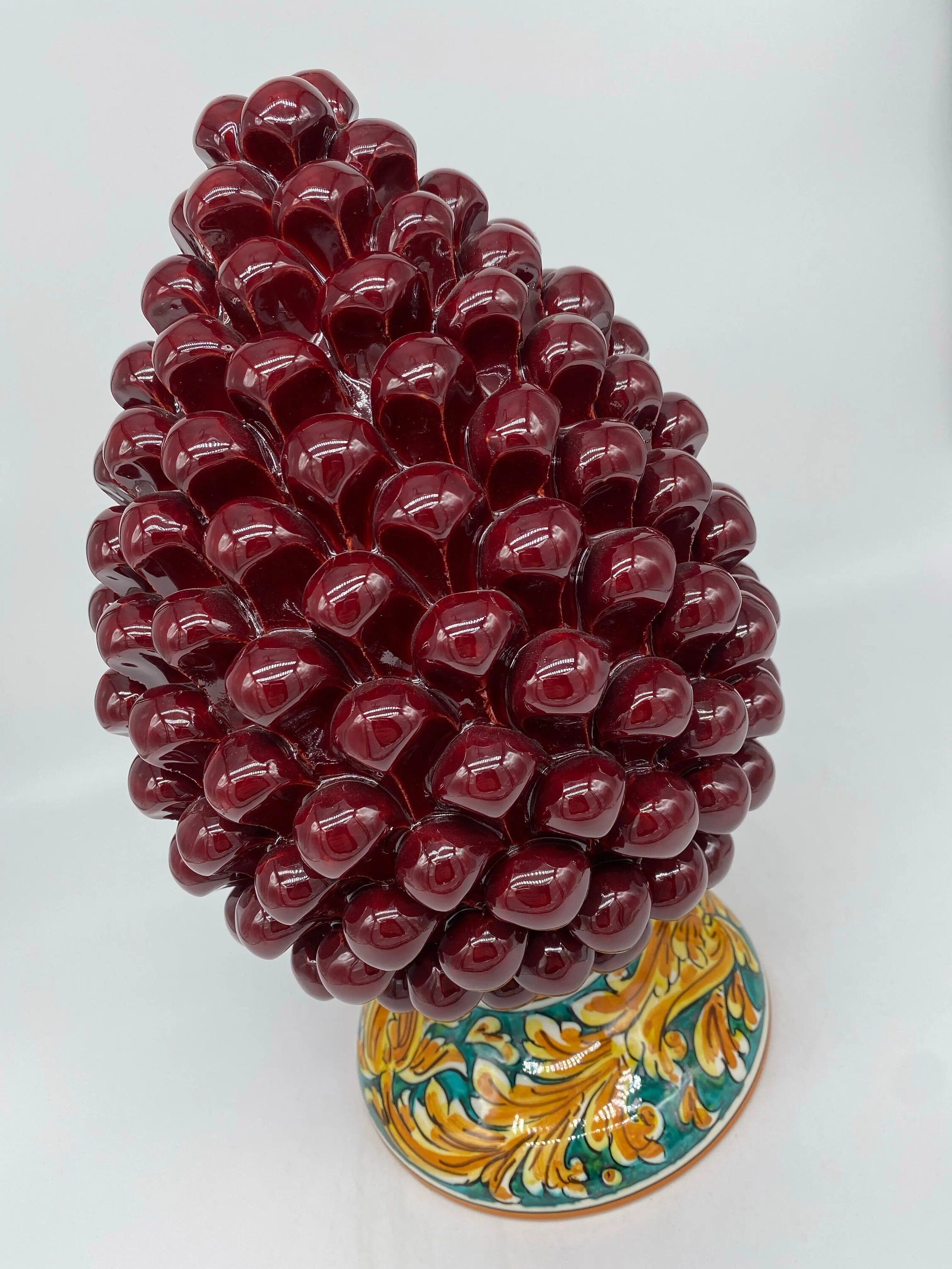 Pigna Ceramica Caltagirone cm H.30 Artigianale Bordeaux Base Decorata DD CERAMICHE SICILIANE