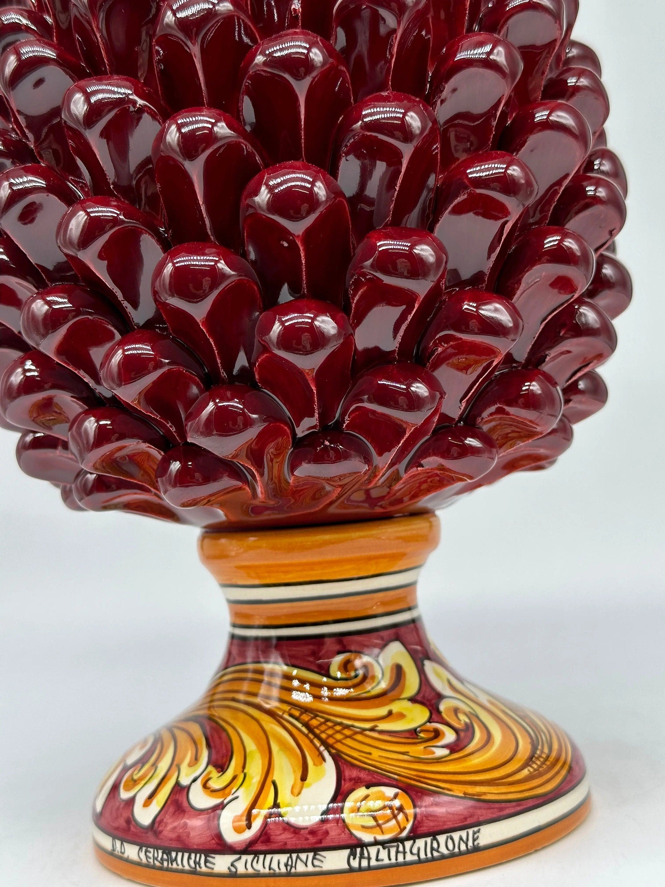 Pigna Ceramica Caltagirone cm H.30 Artigianale Bordeaux Base Decorata DD CERAMICHE SICILIANE