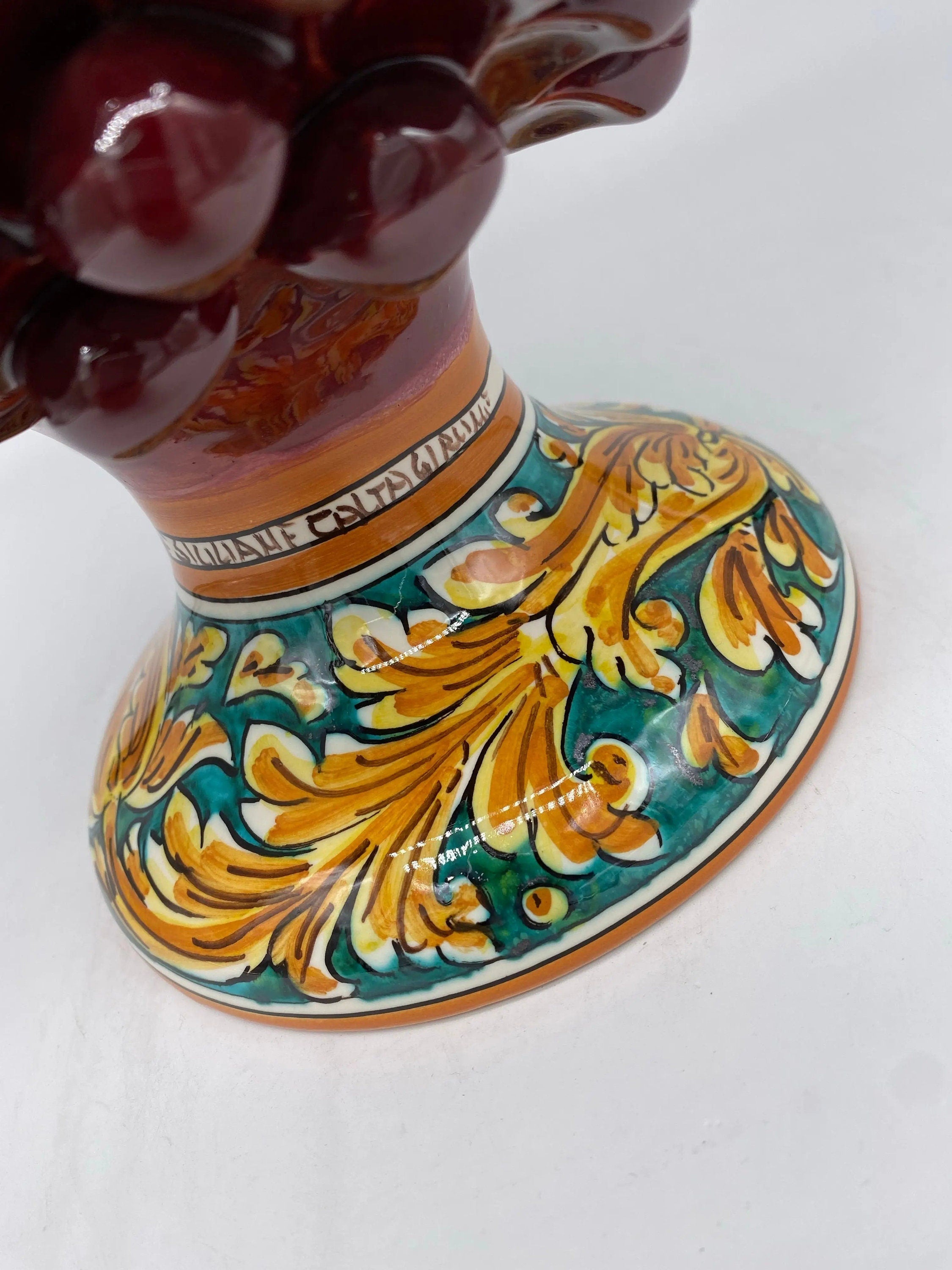 Pigna Ceramica Caltagirone cm H.30 Artigianale Bordeaux Base Decorata DD CERAMICHE SICILIANE