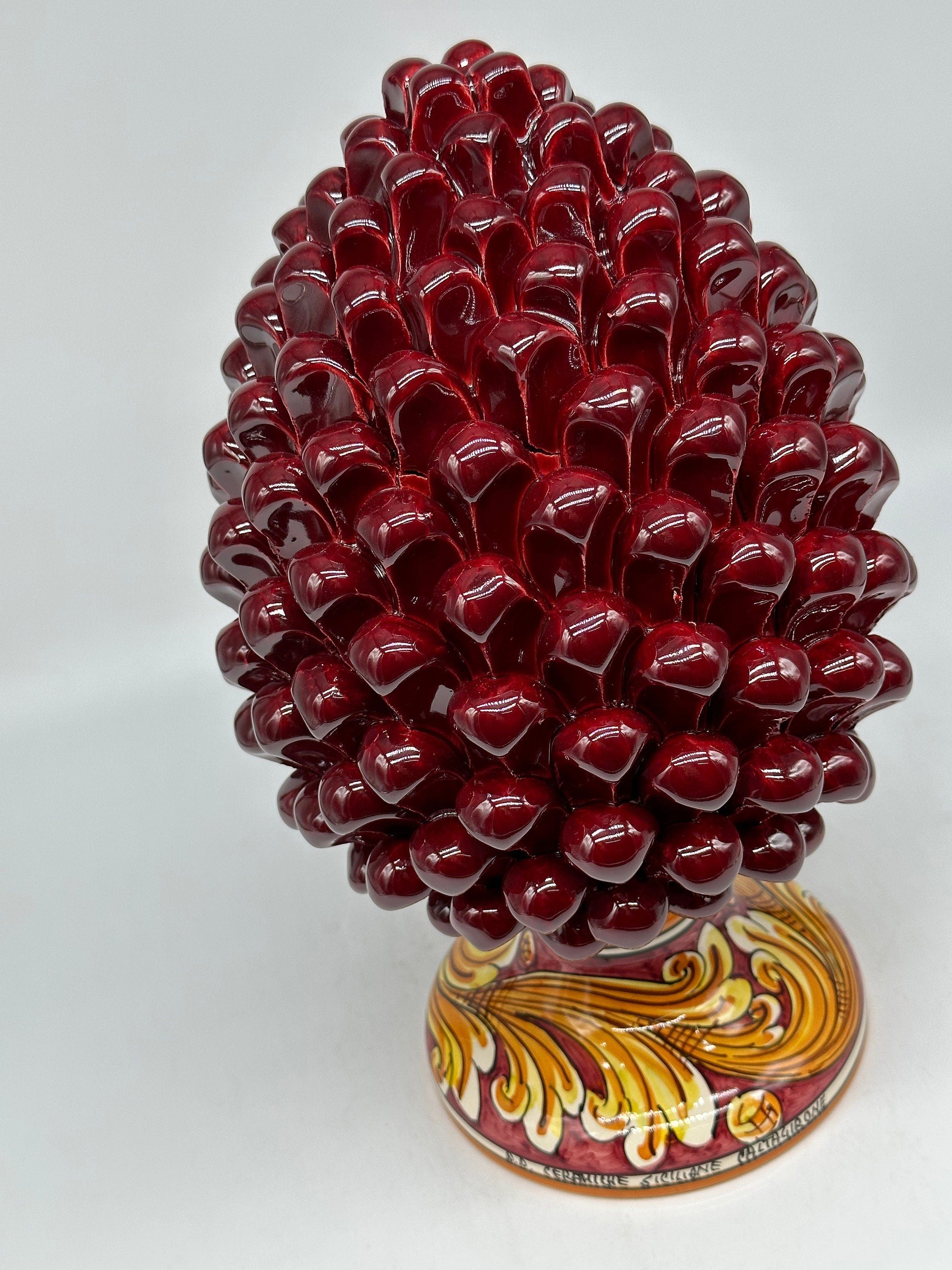 Pigna Ceramica Caltagirone cm H.30 Artigianale Bordeaux Base Decorata DD CERAMICHE SICILIANE