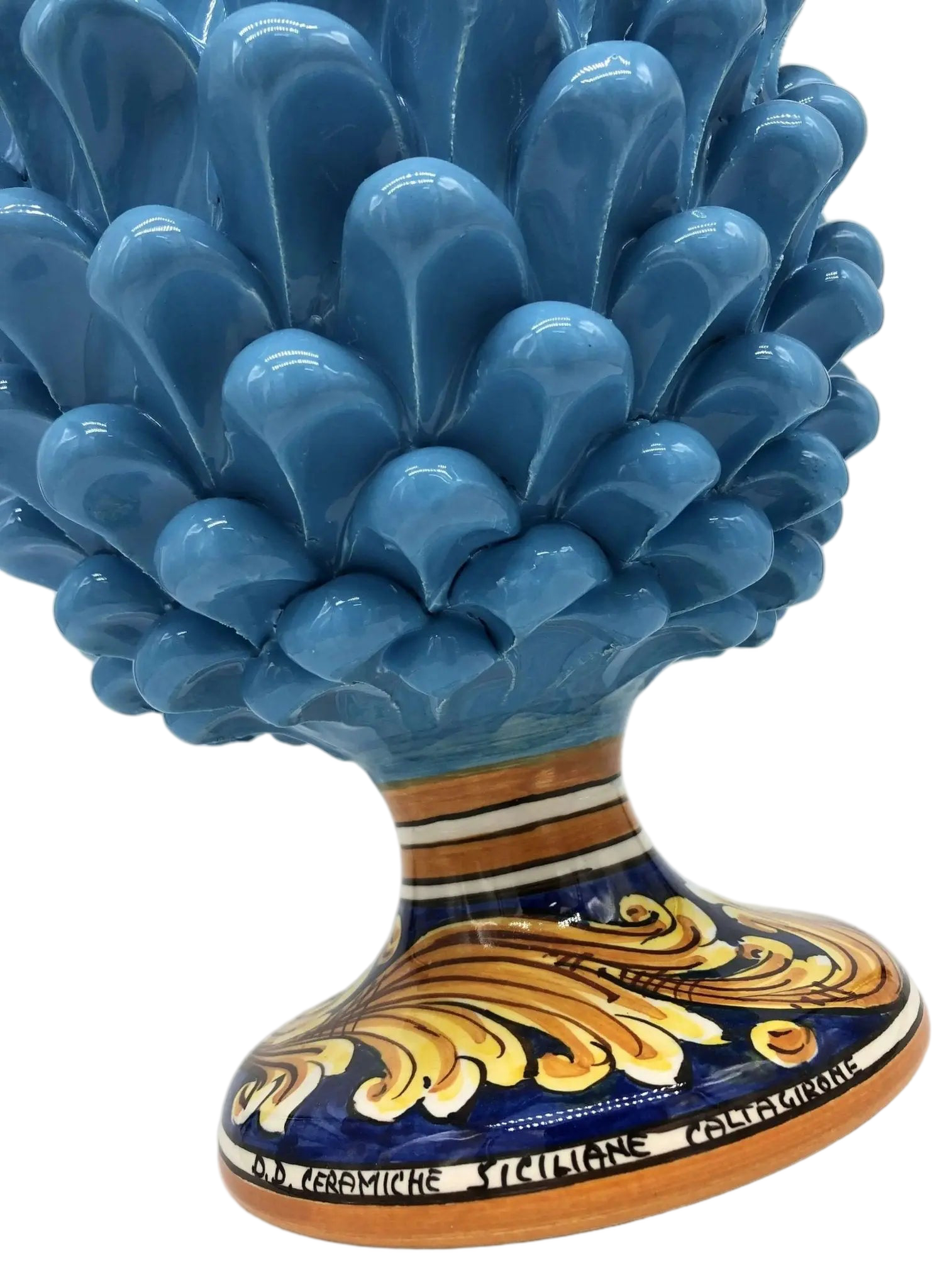 Pigna Ceramica Caltagirone cm H.30 Artigianale Celeste Base Decorata - DD CERAMICHE SICILIANE