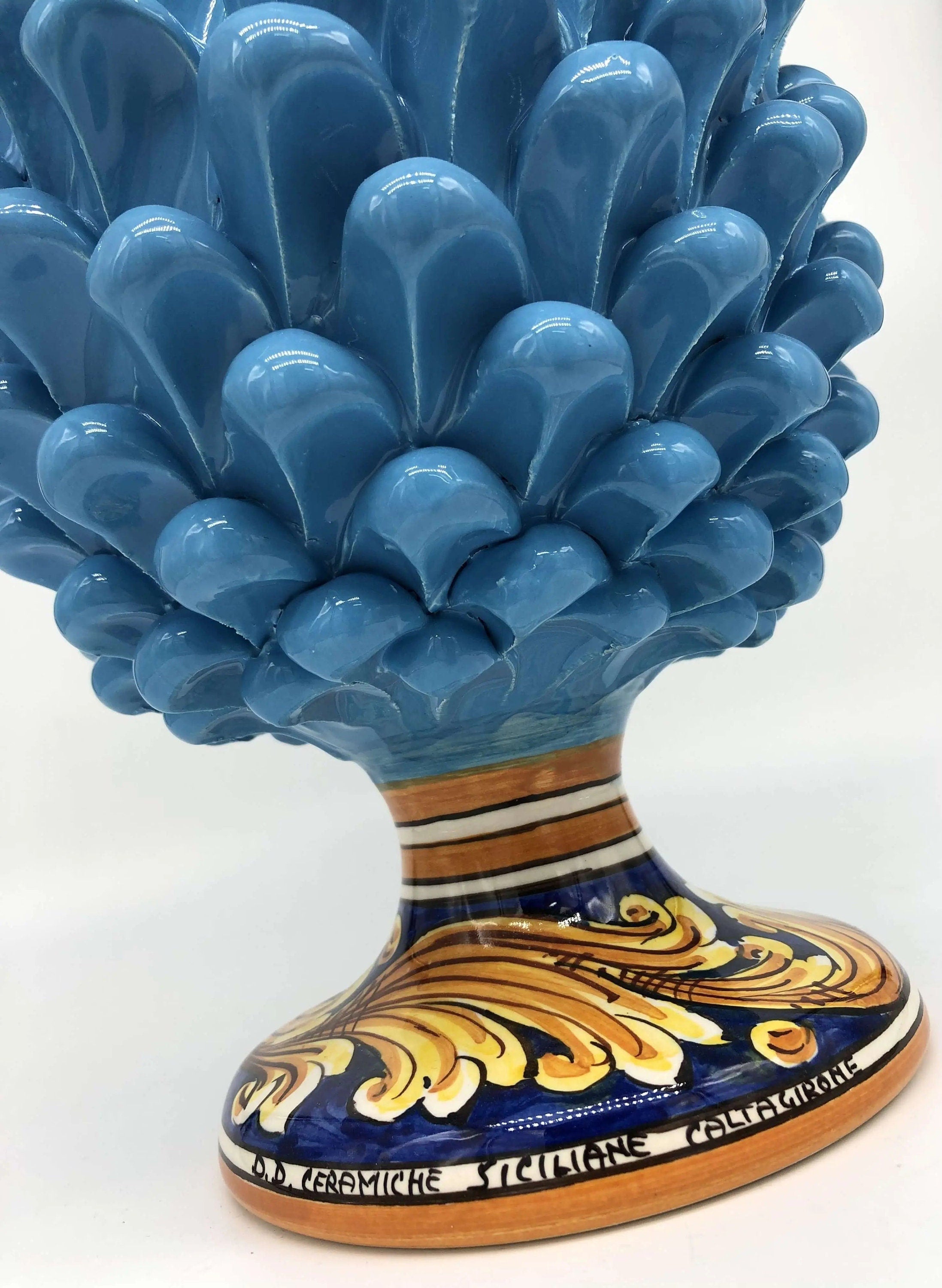 Pigna Ceramica Caltagirone cm H.30 Artigianale Celeste Base Decorata DD CERAMICHE SICILIANE