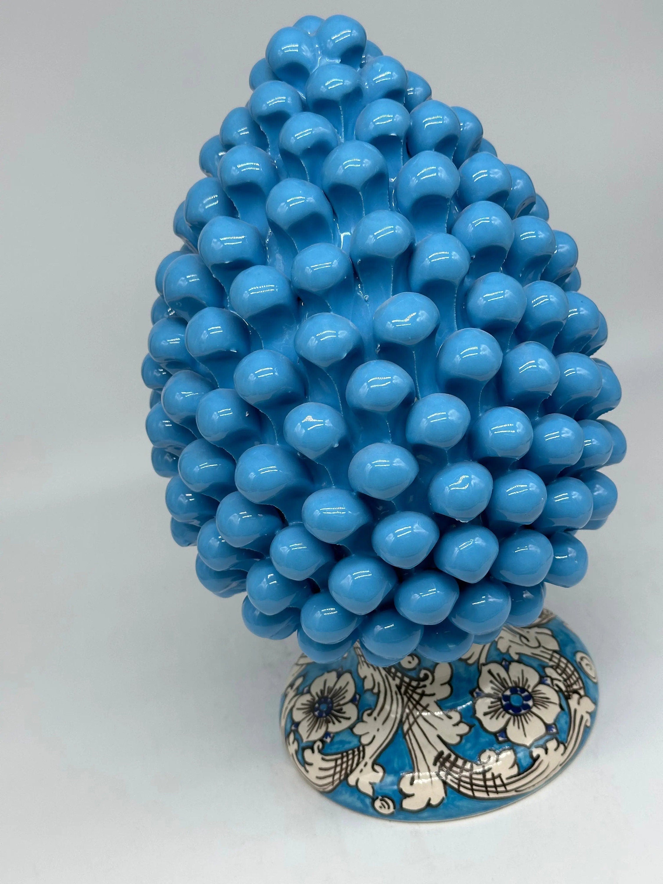 Pigna Ceramica Caltagirone cm H.30 Artigianale Celeste Base Decorata stesso fondo DD CERAMICHE SICILIANE