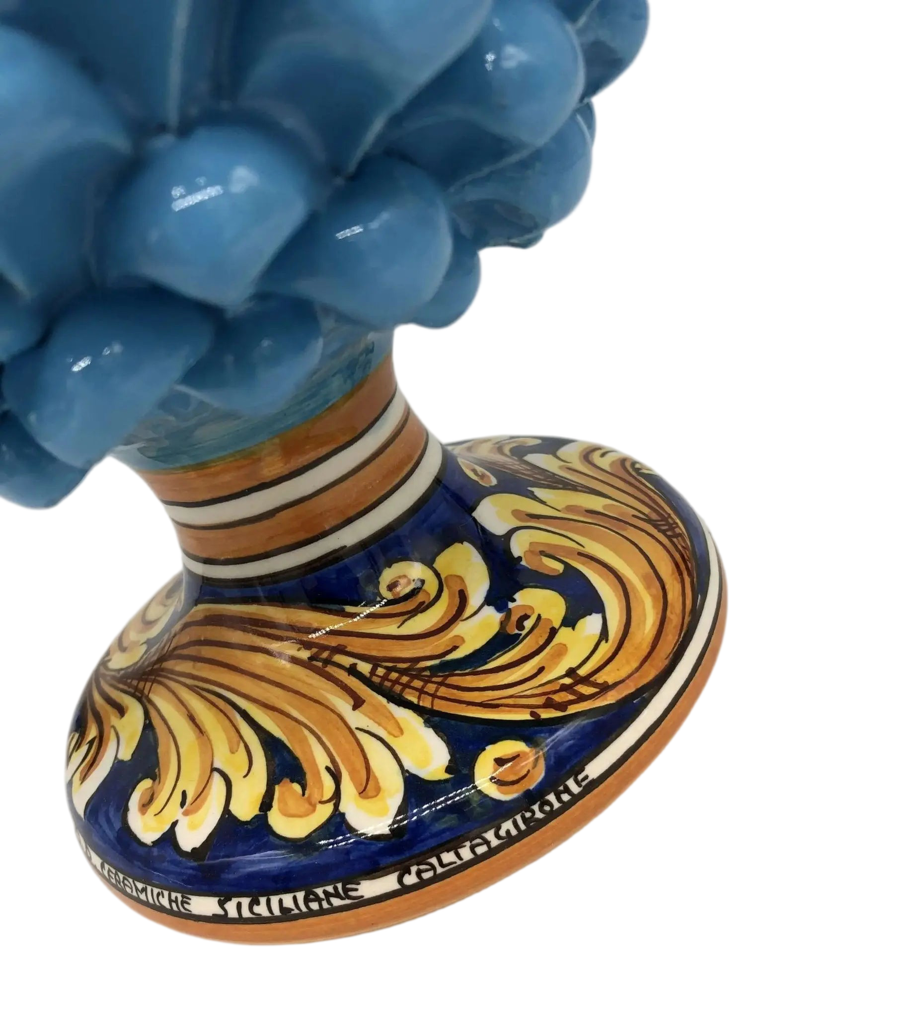 Pigna Ceramica Caltagirone cm H.30 Artigianale Celeste Base Decorata - DD CERAMICHE SICILIANE