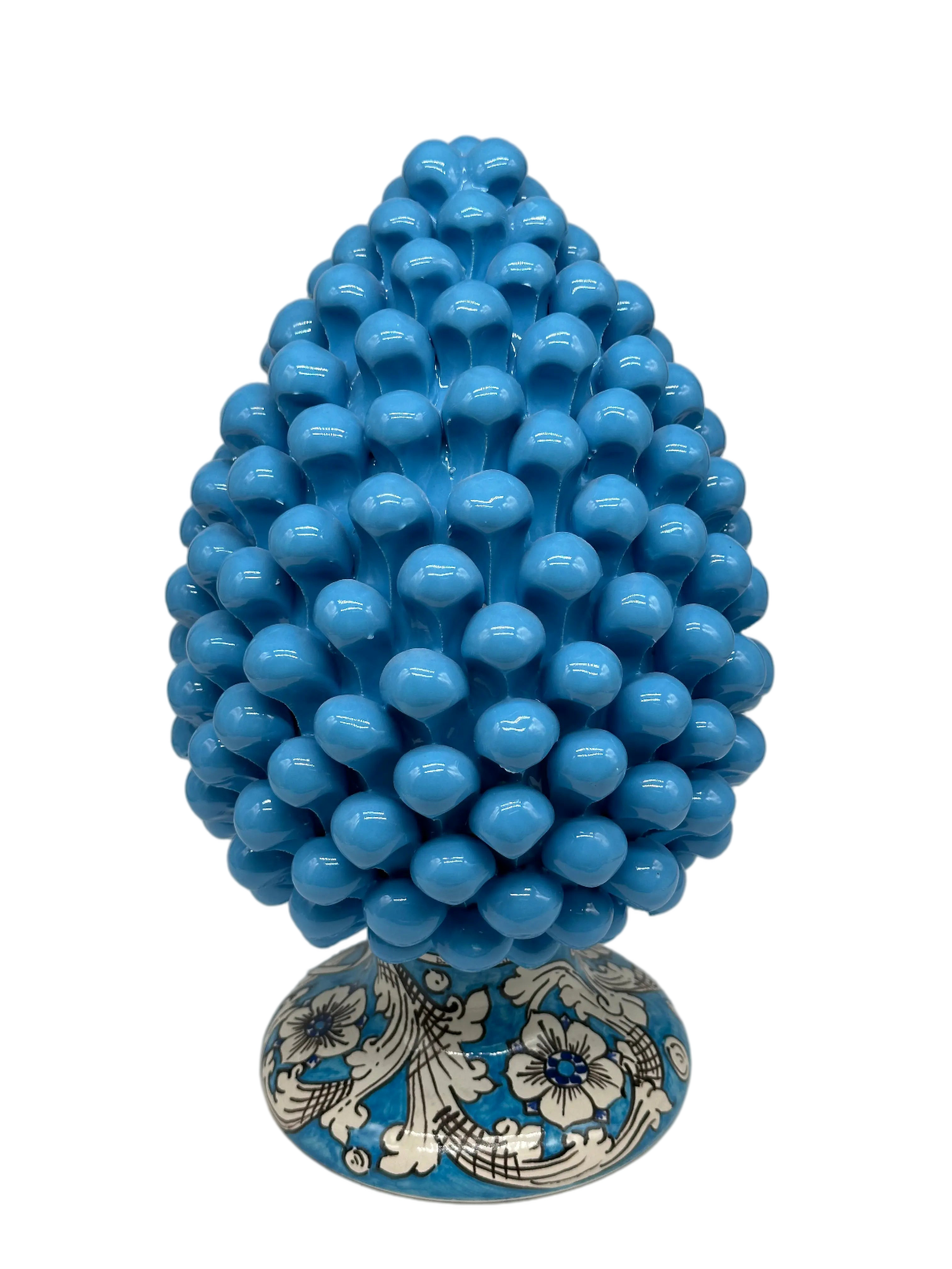 Pigna Ceramica Caltagirone cm H.30 Artigianale Celeste Base Decorata stesso fondo DD CERAMICHE SICILIANE