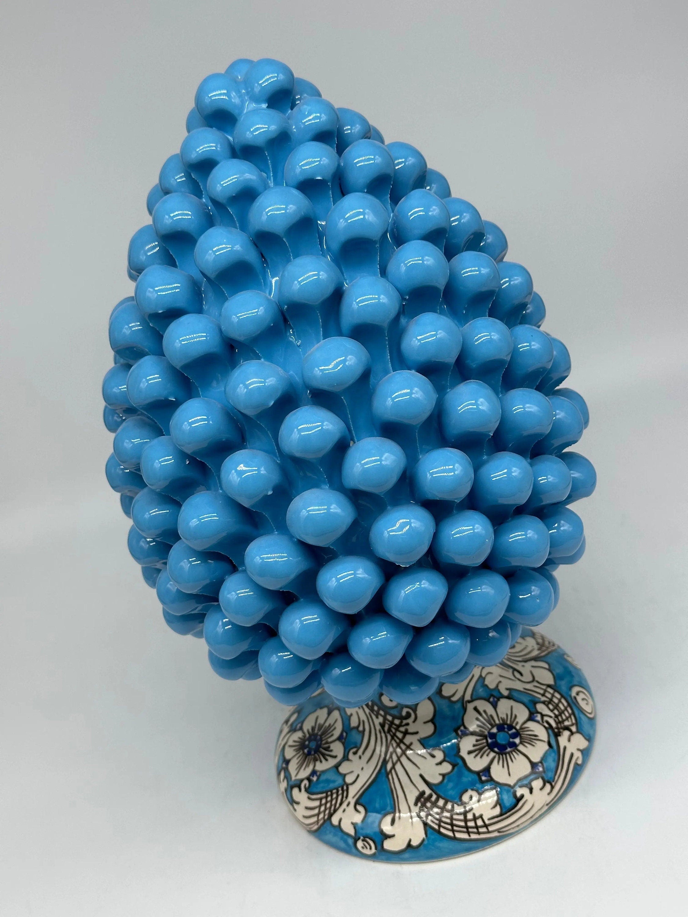 Pigna Ceramica Caltagirone cm H.30 Artigianale Celeste Base Decorata stesso fondo DD CERAMICHE SICILIANE