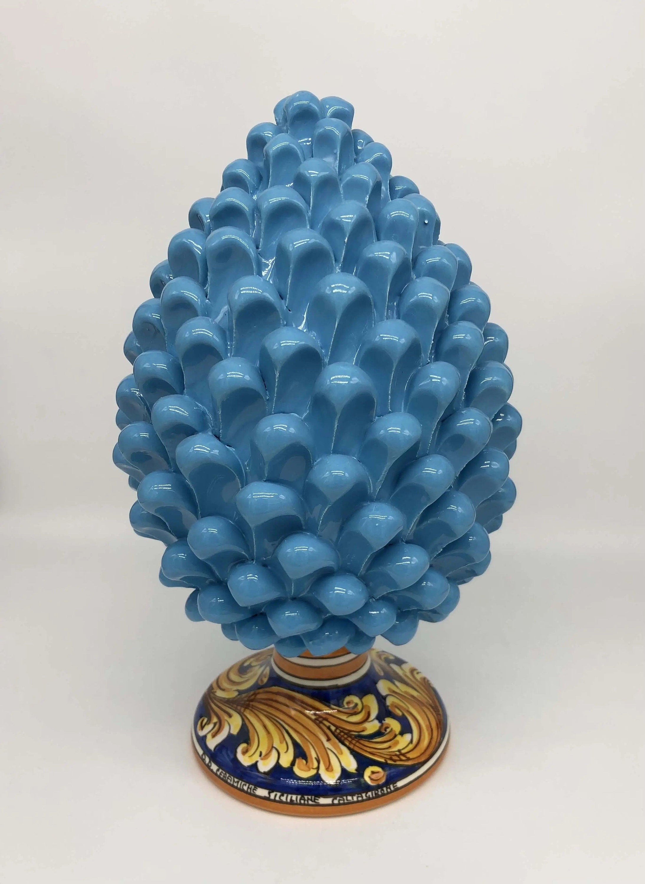 Pigna Ceramica Caltagirone cm H.30 Artigianale Celeste Base Decorata DD CERAMICHE SICILIANE