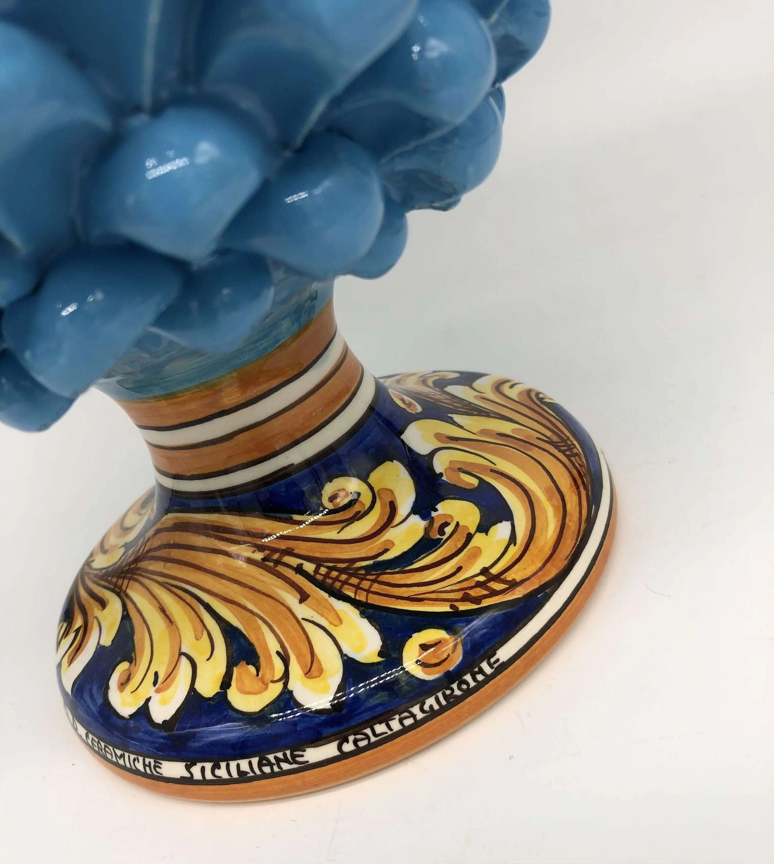 Pigna Ceramica Caltagirone cm H.30 Artigianale Celeste Base Decorata DD CERAMICHE SICILIANE