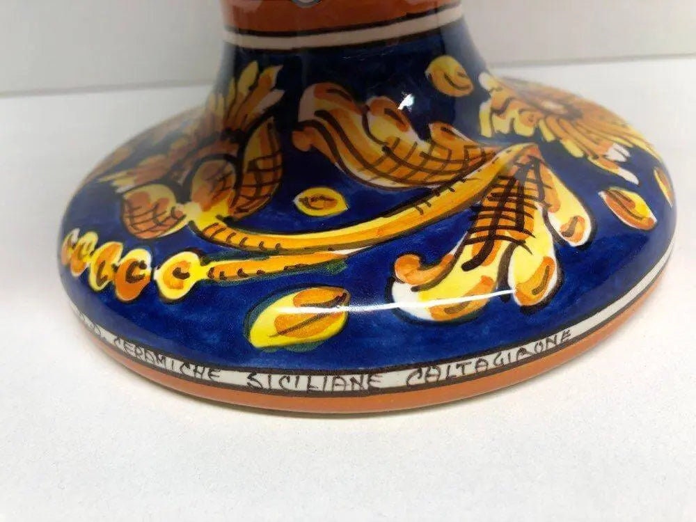 Pigna Ceramica Caltagirone cm H.30 Artigianale Corallo Base Decorata DD CERAMICHE SICILIANE