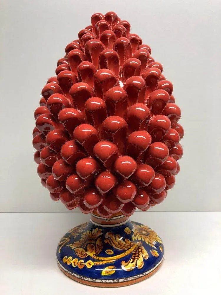 Pigna Ceramica Caltagirone cm H.30 Artigianale Corallo Base Decorata DD CERAMICHE SICILIANE
