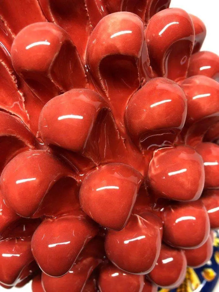 Pigna Ceramica Caltagirone cm H.30 Artigianale Corallo Base Decorata DD CERAMICHE SICILIANE