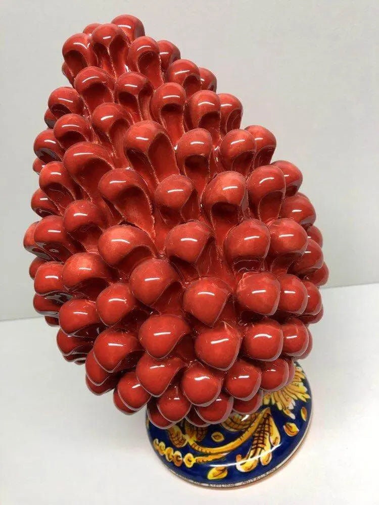 Pigna Ceramica Caltagirone cm H.30 Artigianale Corallo Base Decorata DD CERAMICHE SICILIANE