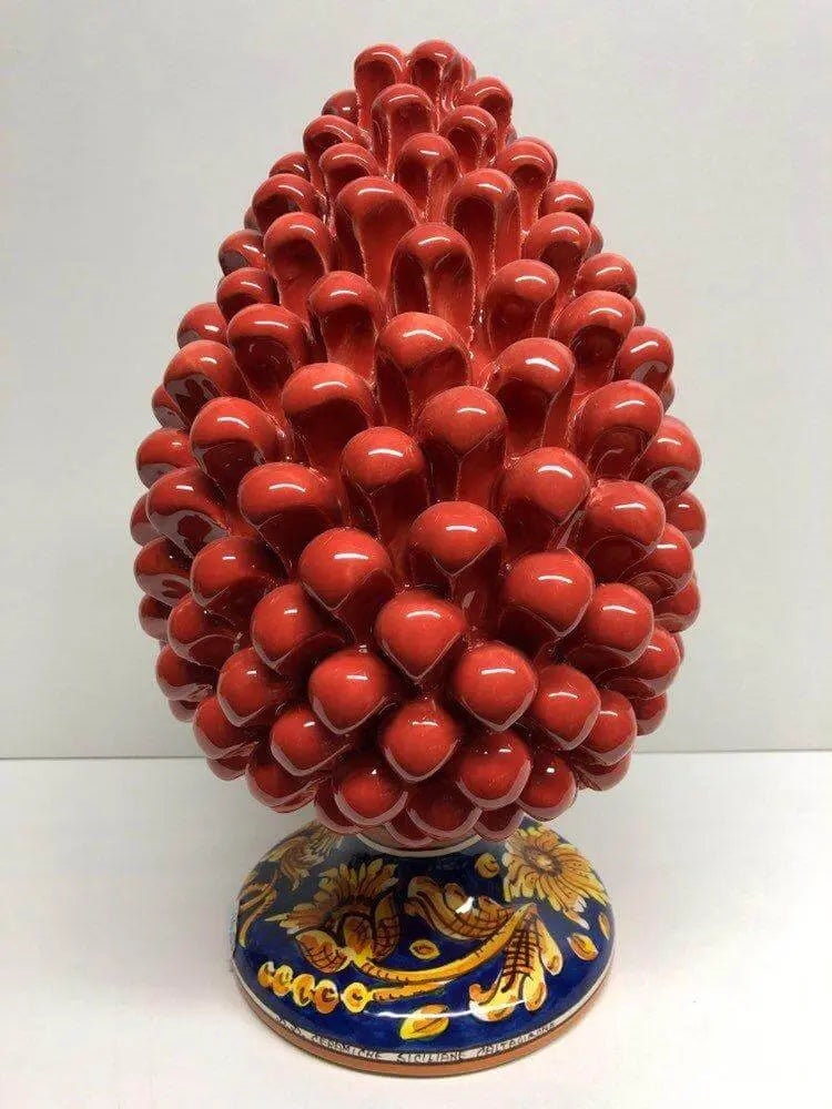 Pigna Ceramica Caltagirone cm H.30 Artigianale Corallo Base Decorata DD CERAMICHE SICILIANE