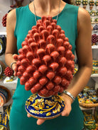 Pigna Ceramica Caltagirone cm H.30 Artigianale Corallo Base Decorata DD CERAMICHE SICILIANE