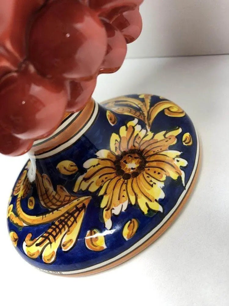 Pigna Ceramica Caltagirone cm H.30 Artigianale Corallo Base Decorata DD CERAMICHE SICILIANE