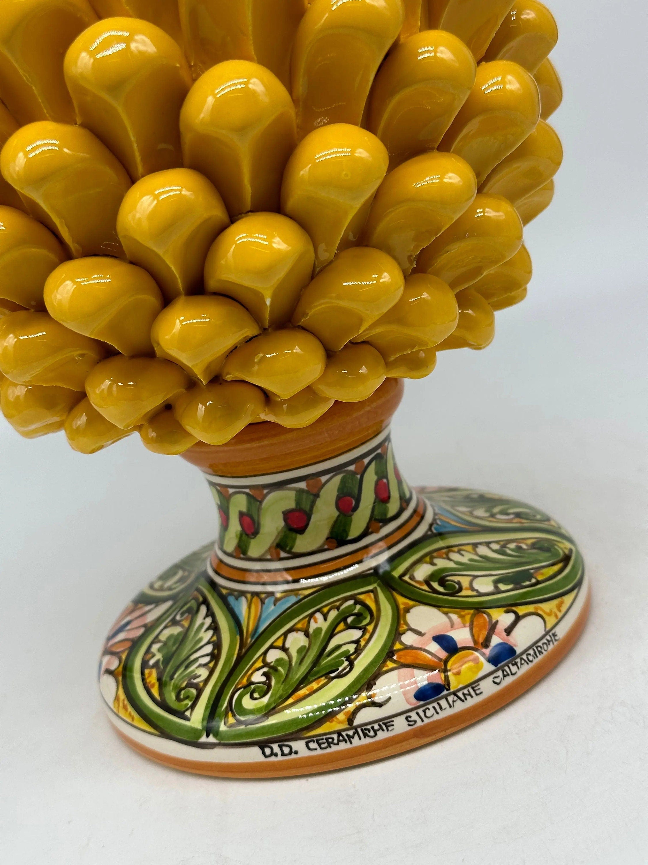Pigna Ceramica Caltagirone cm H.30 Artigianale Giallo Base Decorata DD CERAMICHE SICILIANE
