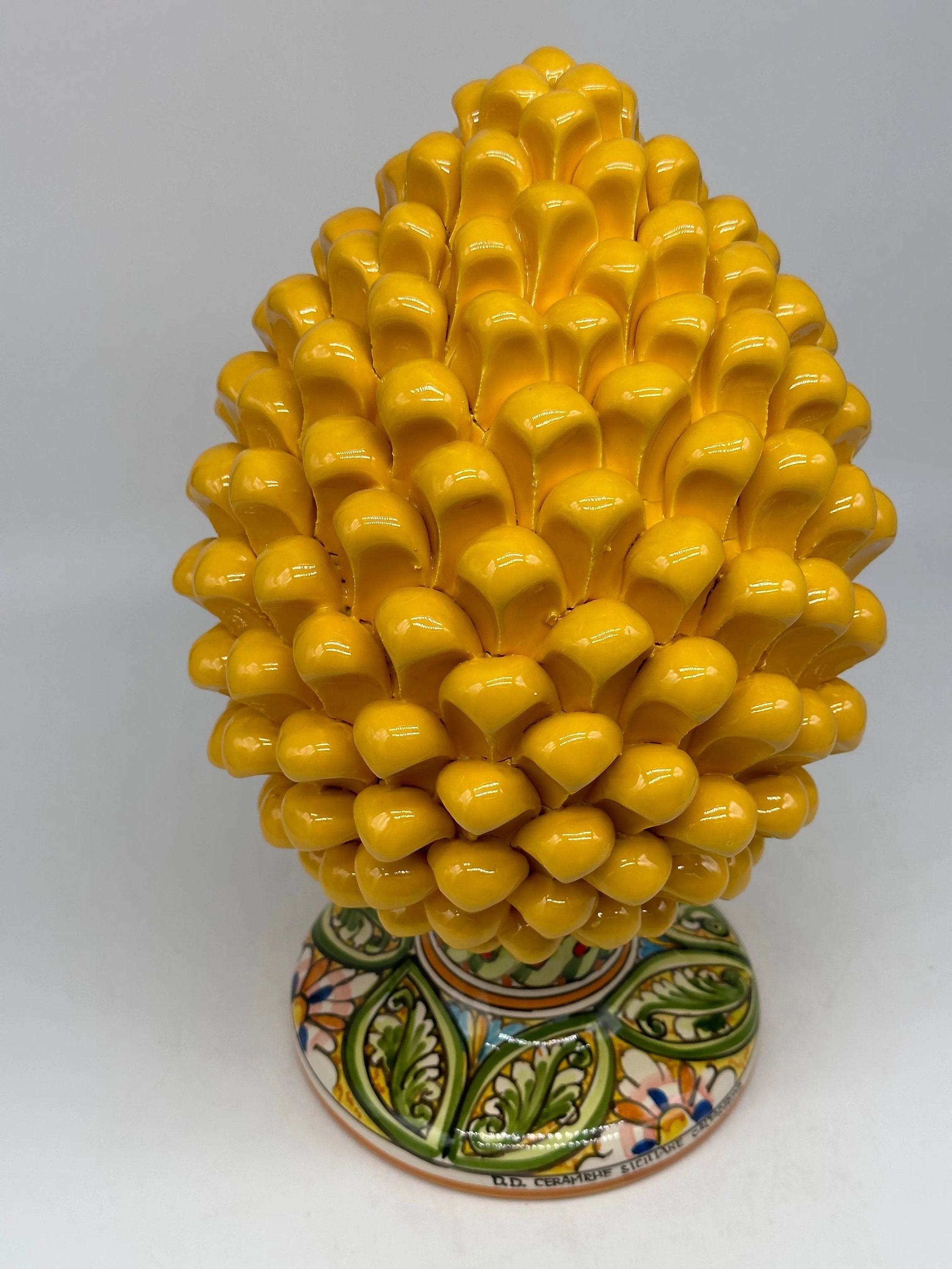 Pigna Ceramica Caltagirone cm H.30 Artigianale Giallo Base Decorata DD CERAMICHE SICILIANE