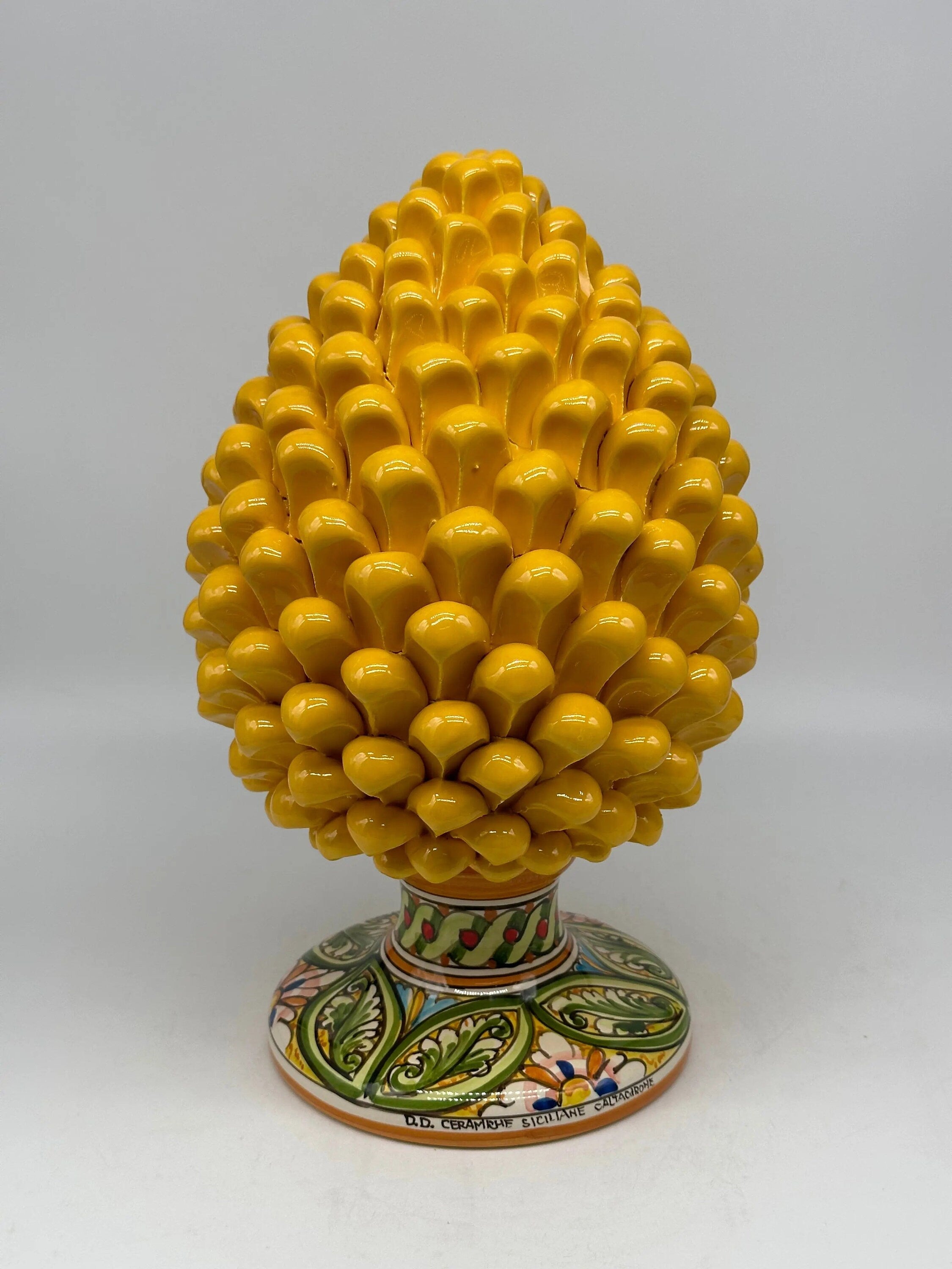 Pigna Ceramica Caltagirone cm H.30 Artigianale Giallo Base Decorata DD CERAMICHE SICILIANE