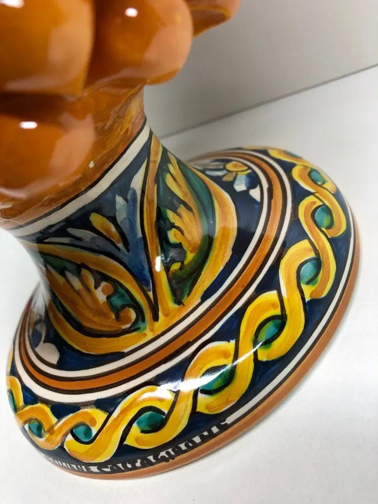 Pigna Ceramica Caltagirone cm H.30 Artigianale Giallo Ocra Base Decorata DD CERAMICHE SICILIANE
