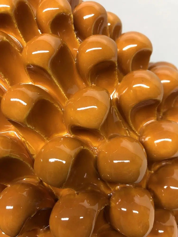 Pigna Ceramica Caltagirone cm H.30 Artigianale Giallo Ocra Base Decorata DD CERAMICHE SICILIANE