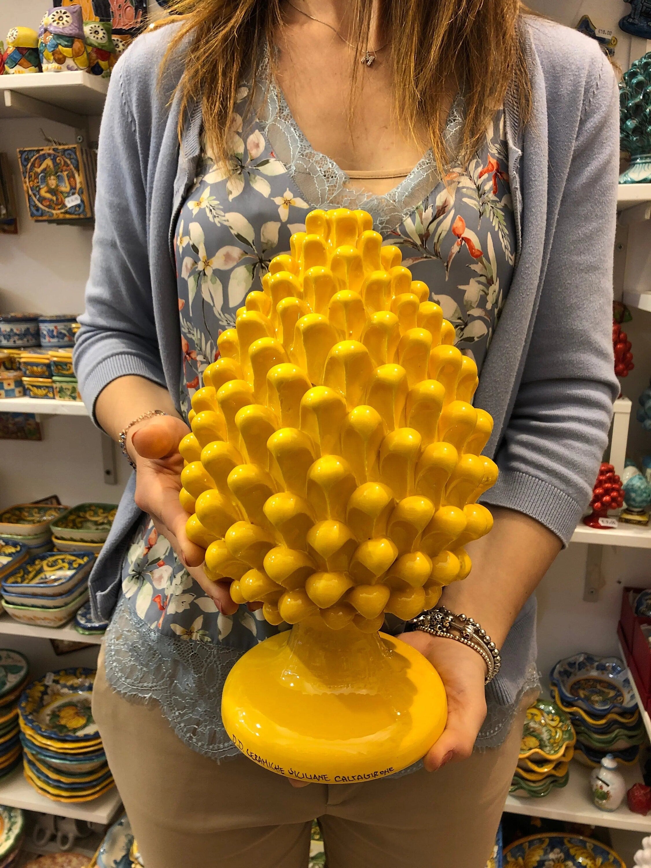 Pigna Ceramica Caltagirone cm H.30 Artigianale Giallo DD CERAMICHE SICILIANE