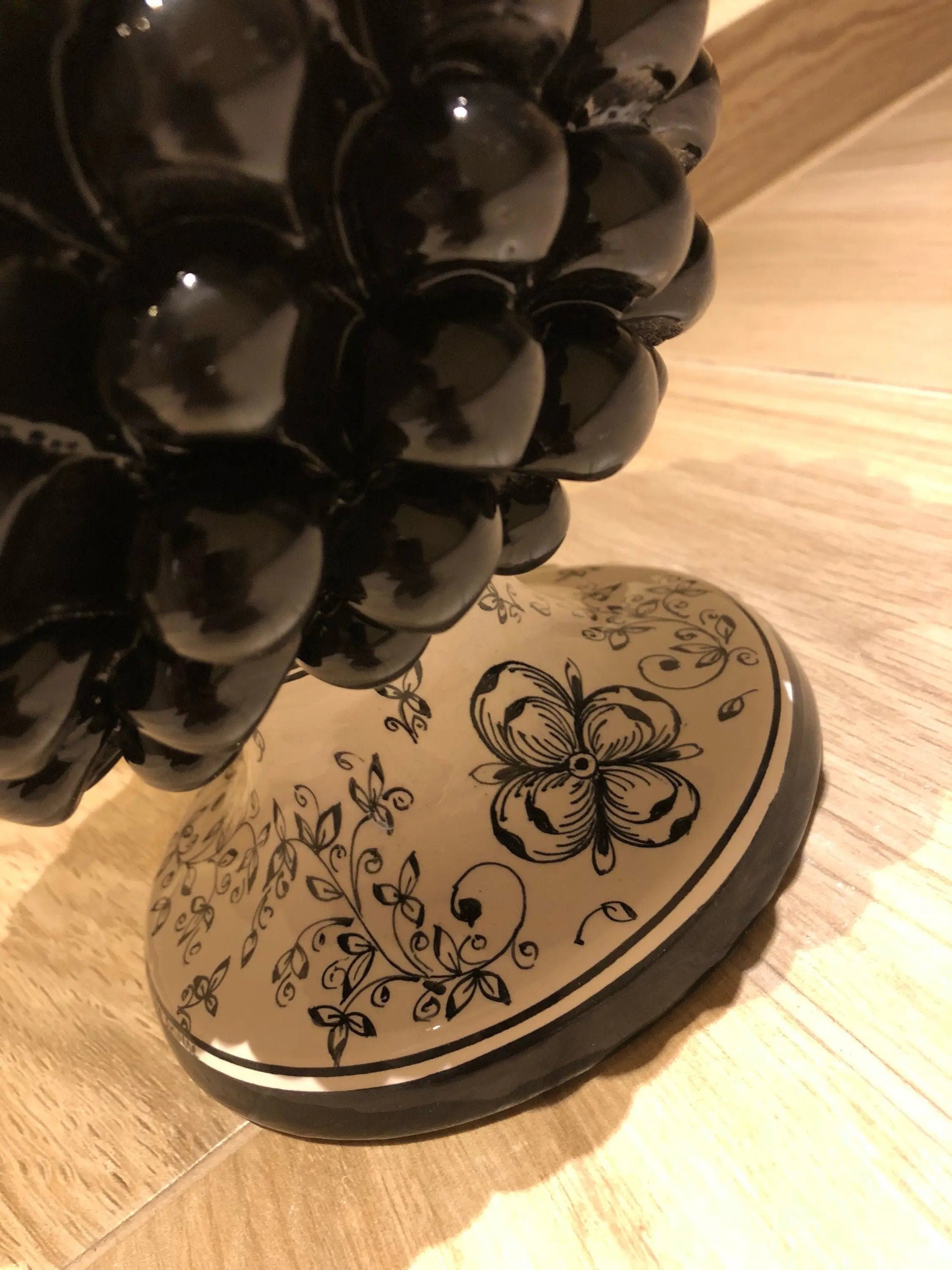 Pigna Ceramica Caltagirone cm H.30 Artigianale Nero Base Decorata DD CERAMICHE SICILIANE