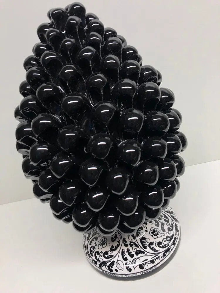 Pigna Ceramica Caltagirone cm H.30 Artigianale Nero Base Decorata DD CERAMICHE SICILIANE